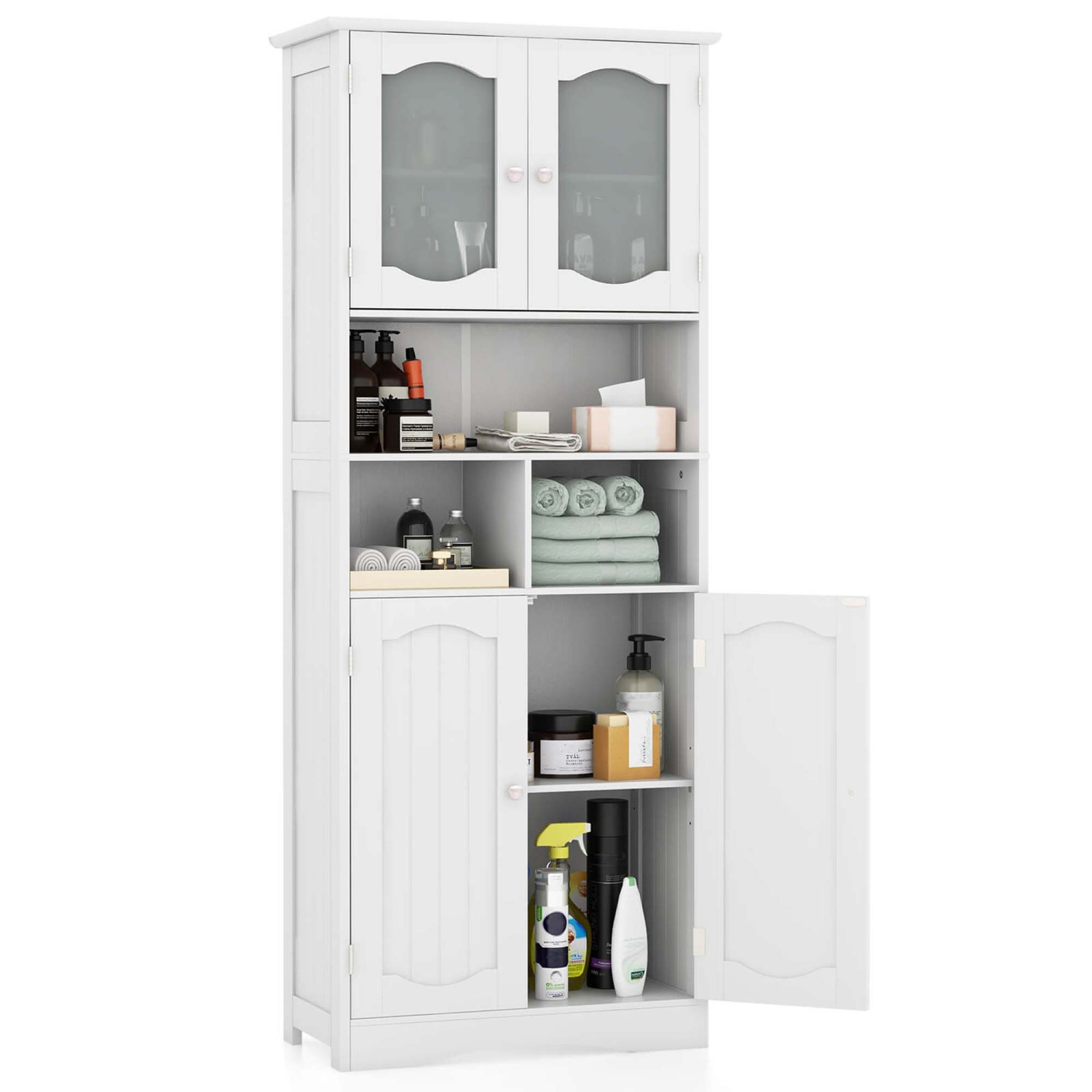 Costway 58.5" Tall Bathroom Storage Cabinet Freestanding Linen Cabinet with Shelves