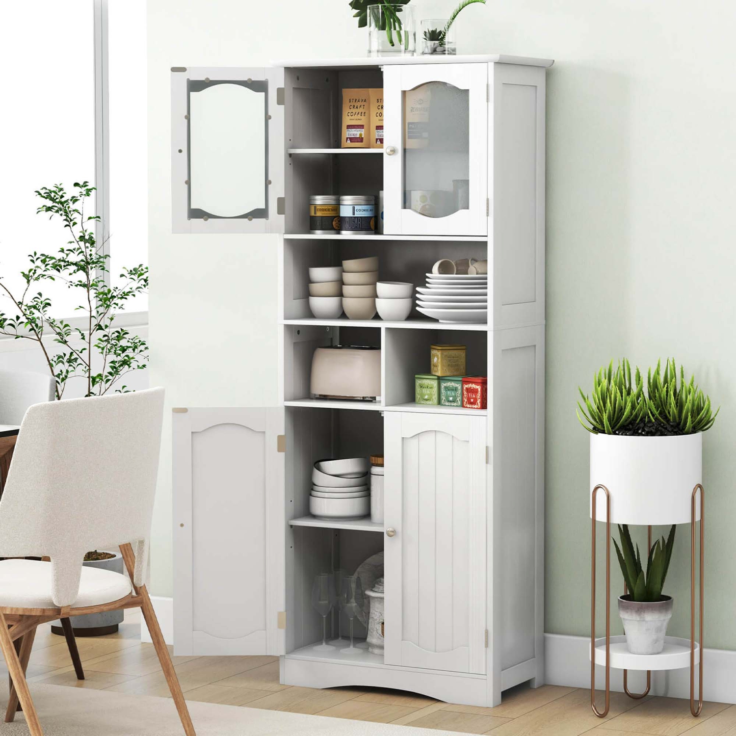 Costway 58.5" Tall Bathroom Storage Cabinet Freestanding Linen Cabinet with Shelves