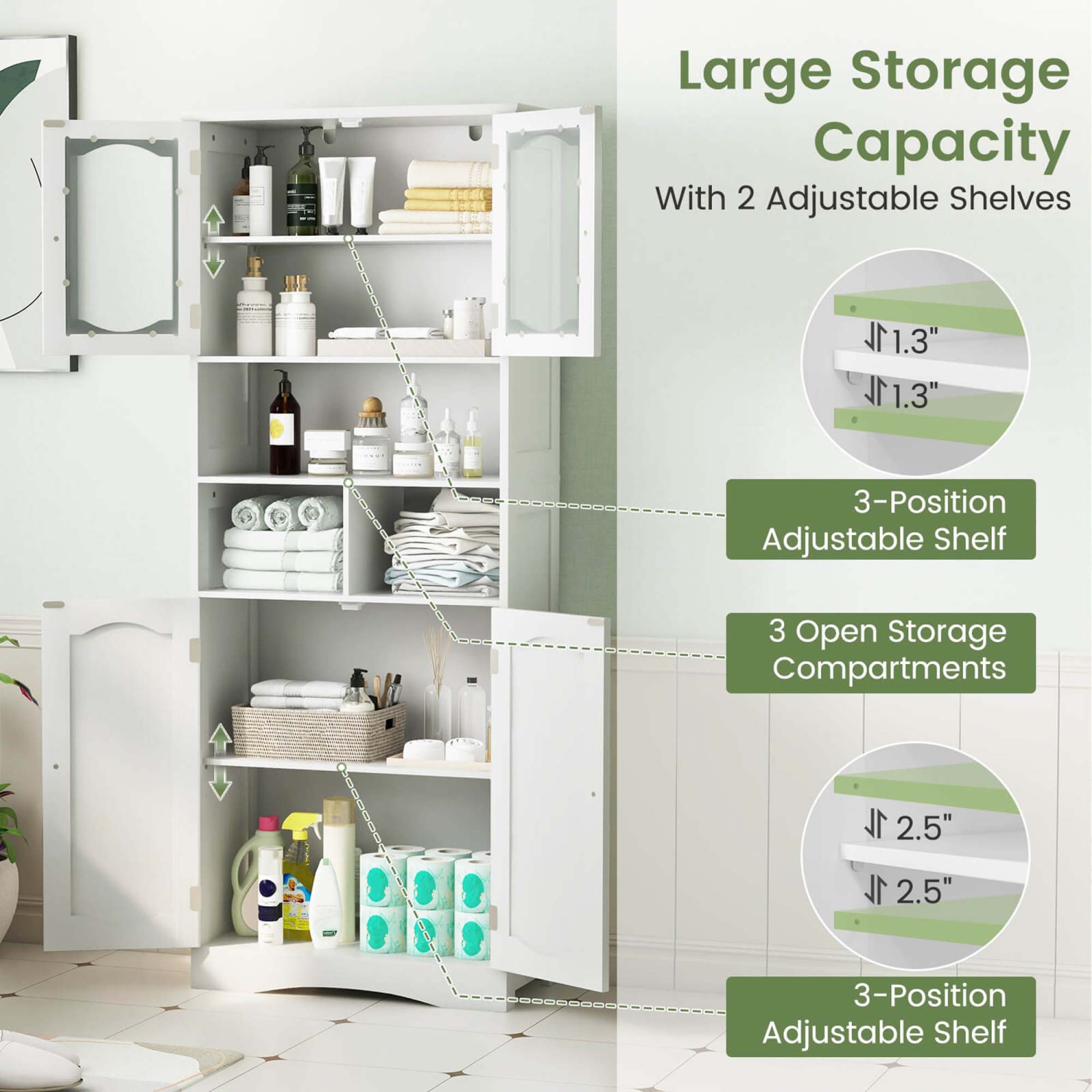 Costway 58.5" Tall Bathroom Storage Cabinet Freestanding Linen Cabinet with Shelves