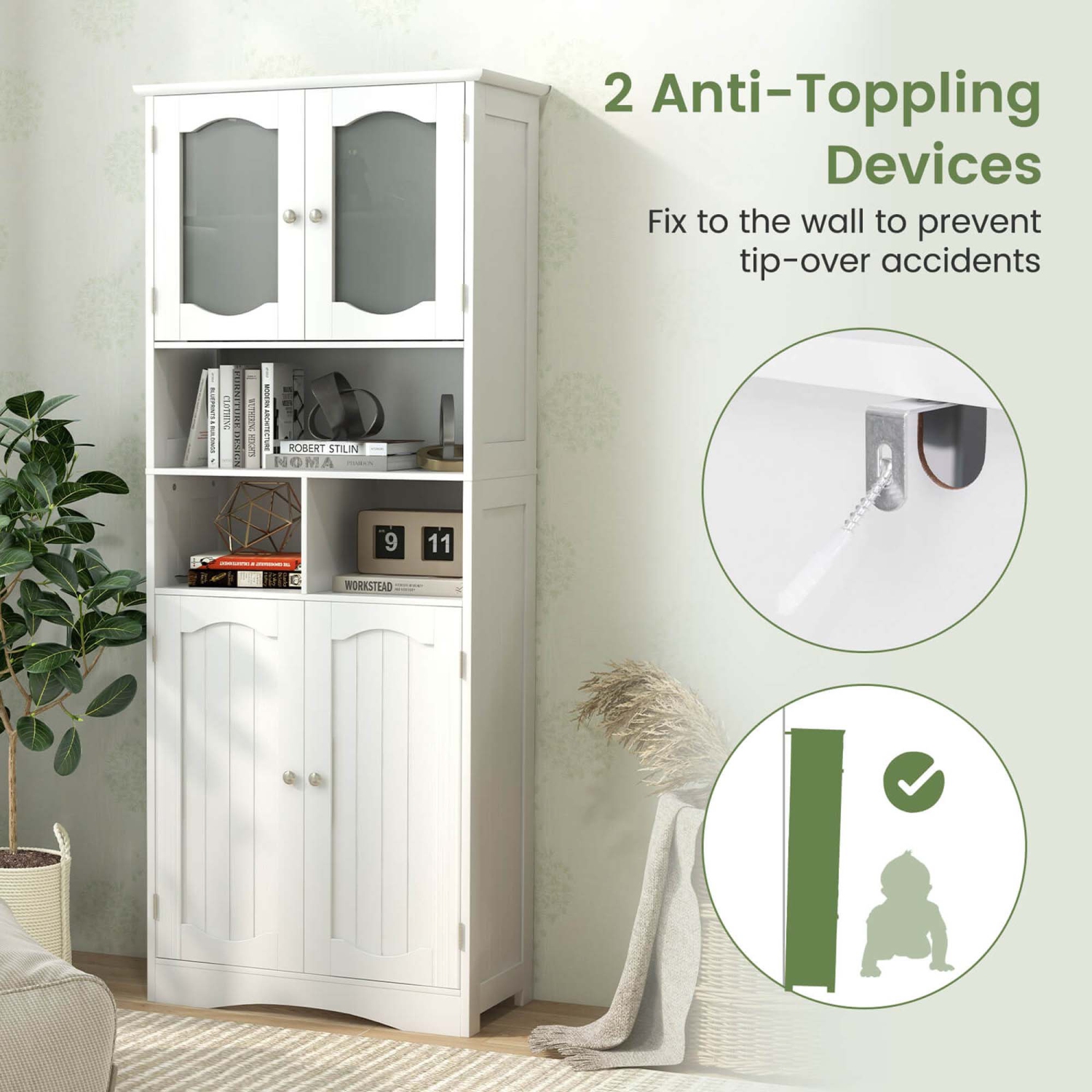 Costway 58.5" Tall Bathroom Storage Cabinet Freestanding Linen Cabinet with Shelves