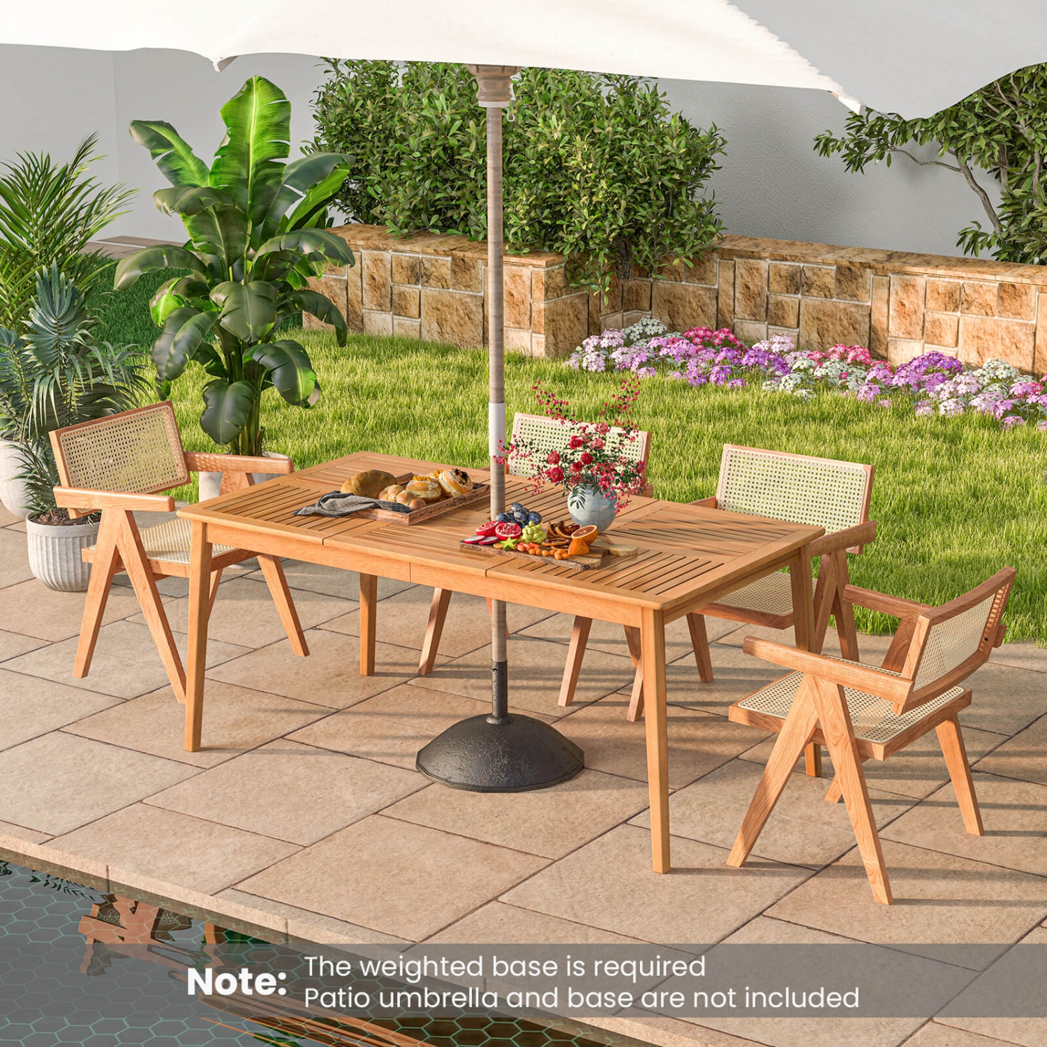 Costway 6-Person Outdoor Acacia Wood Dining Table with 1.96" Umbrella Hole Rectangular