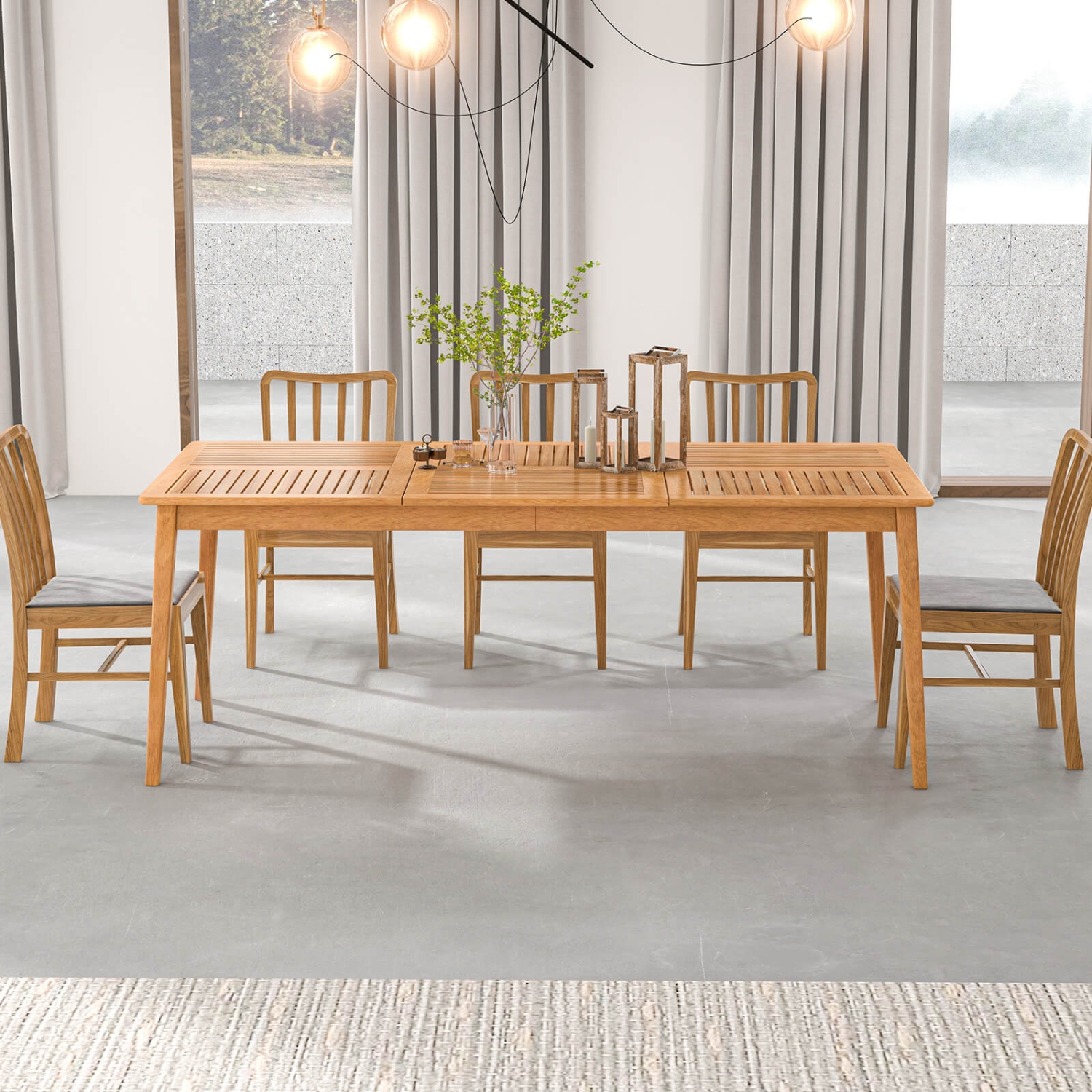 Costway 8-Person Outdoor Acacia Wood Dining Table with 1.96" Umbrella Hole Rectangular