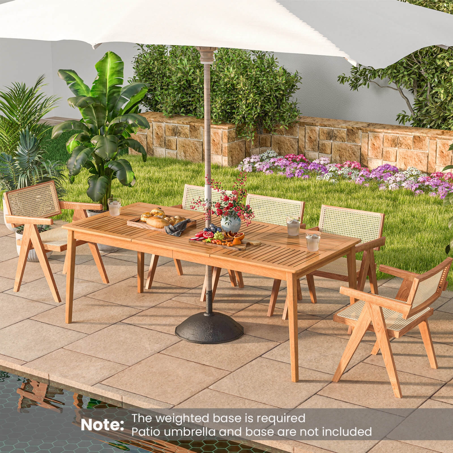 Costway 8-Person Outdoor Acacia Wood Dining Table with 1.96" Umbrella Hole Rectangular