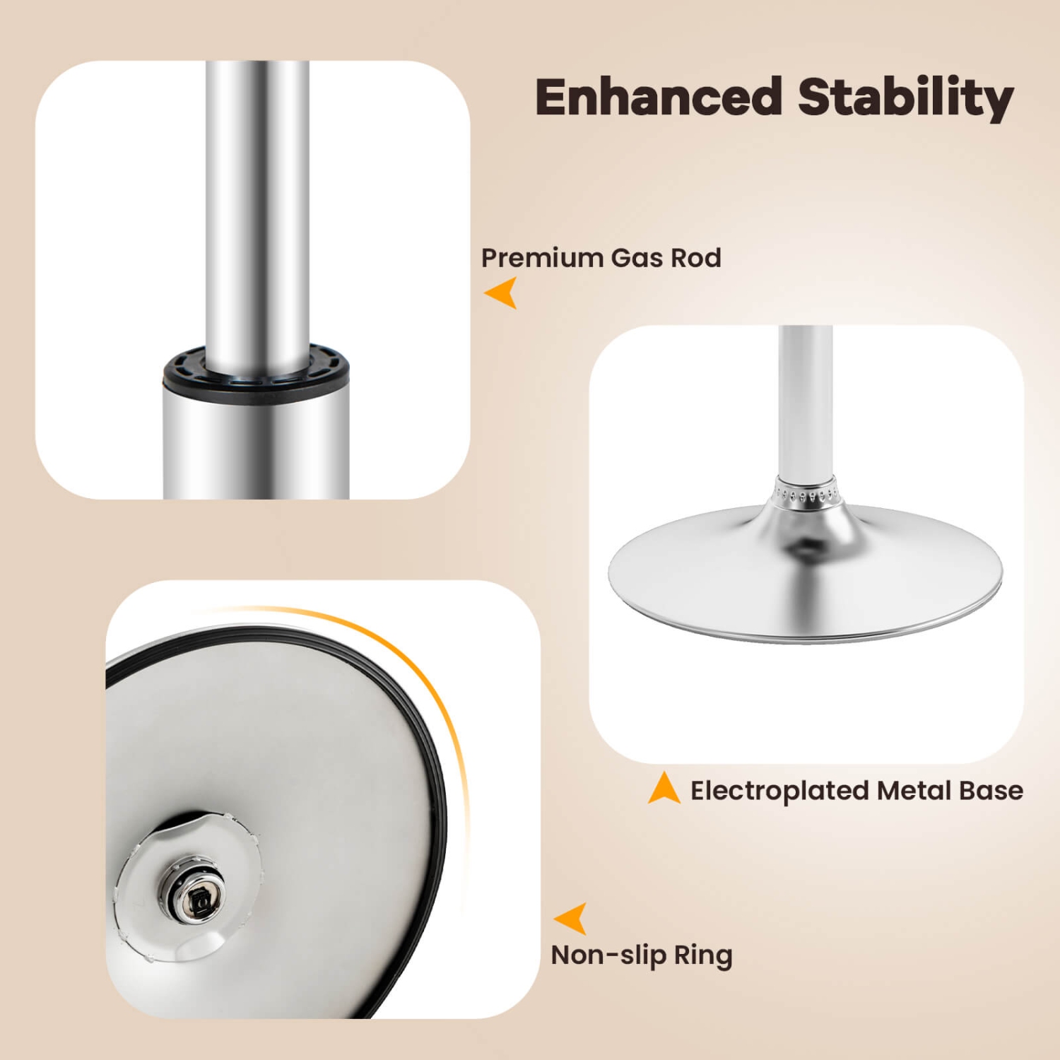 Ensemble de 4 tabourets de bar pivotants modernes de Costway avec base en métal robuste et repose-pieds arrière