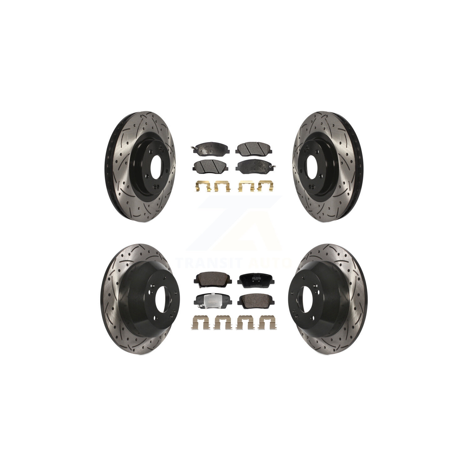 Front Rear Drill Slot Disc Brake Rotor Semi-Metallic Pad Kit For Hyundai Santa Fe XL 3.3L KDF-101186