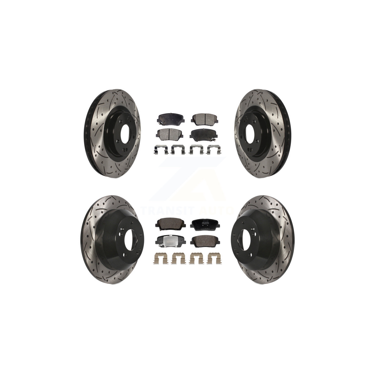 Front Rear Drilled Slot Brake Rotors Semi-Metallic Pad Kit For Hyundai Santa Fe Sport Kia KDF-101187