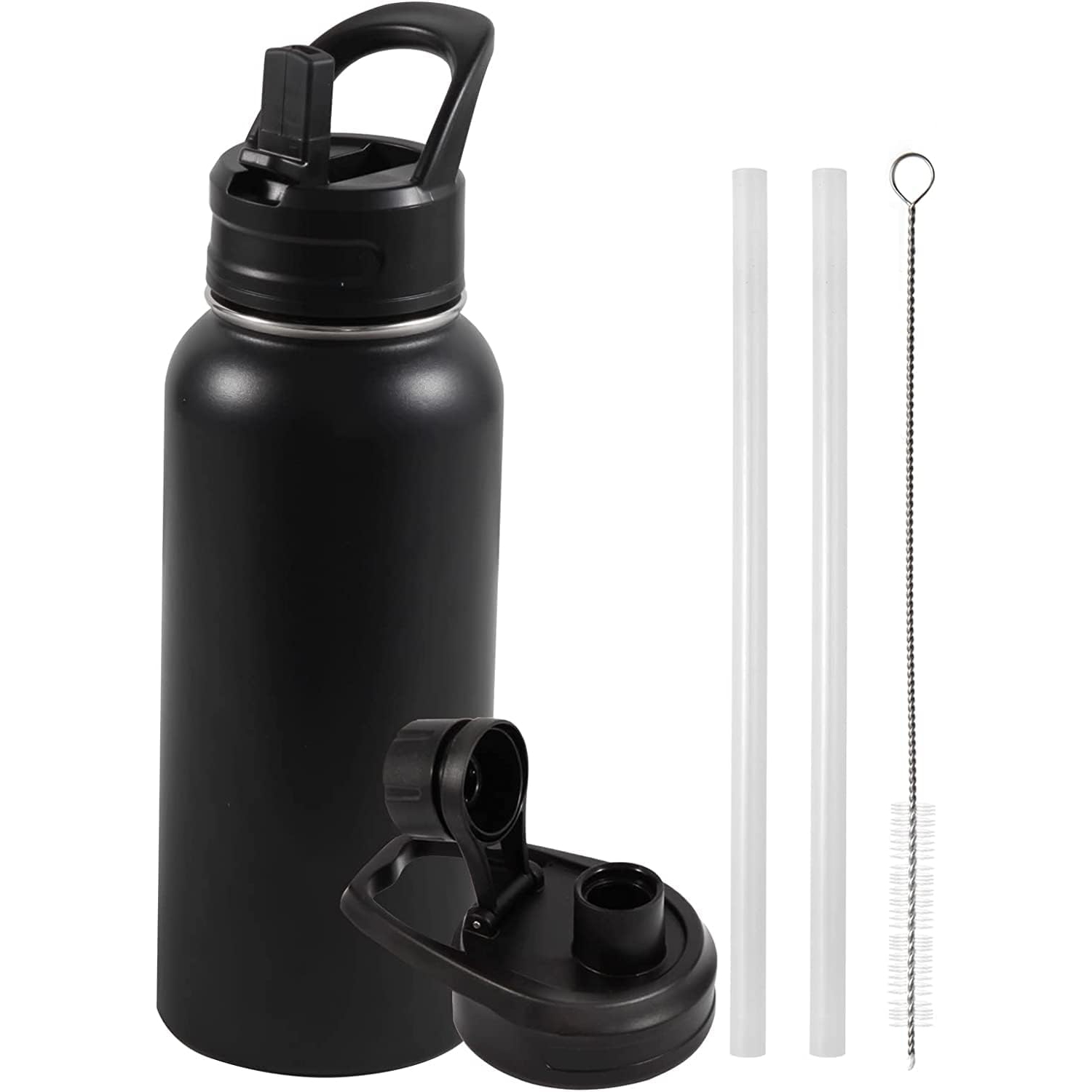 Insulated Water Bottle, 32oz Vacuum Stainless Steel Metal Sports Water Bottles with Stickers, Straw & Spout Lid, Double Walled to Keeps Hot and Cold,