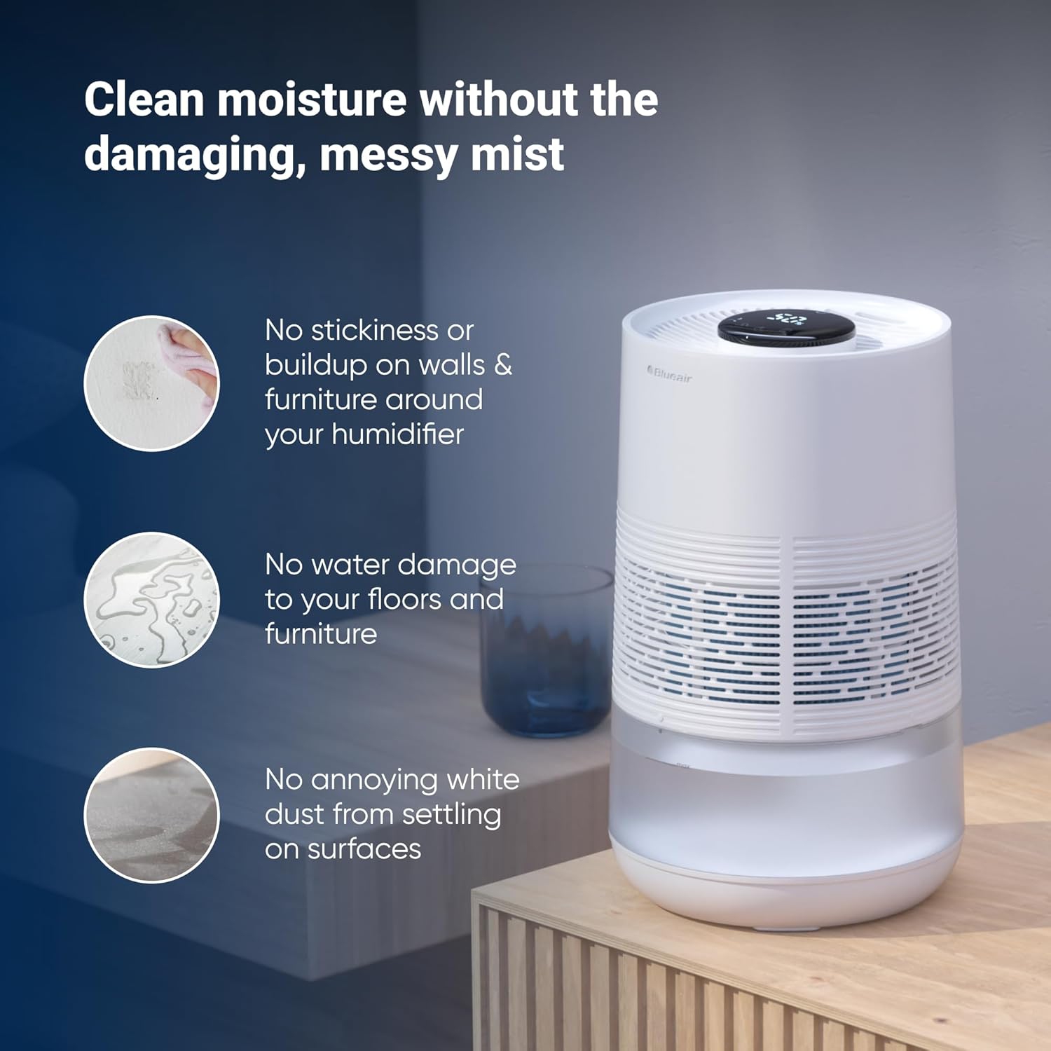 BLUEAIR Premium Smart Humidifier: 3.5L Dishwasher Safe Tank for Large Room, Better Sleep with Evaporative Tech, Auto & Night Mode, Easy Top Fill, Air