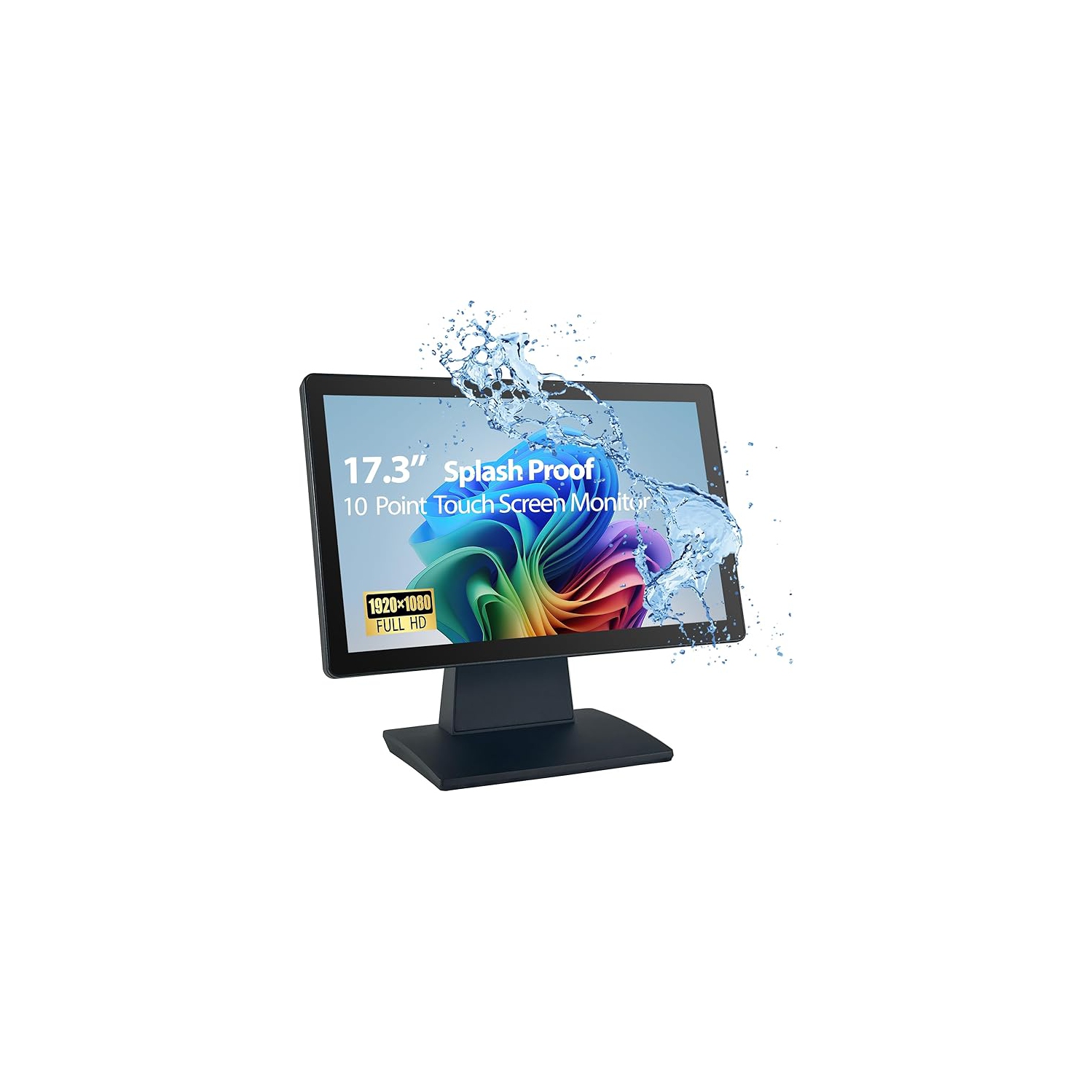 Commercial Grade 17.3 Inch 1920 x 1080 FHD Touchscreen POS Monitor, 10 Points Touch HDMI VGA, Waterproof Dustproof Screen, Indusitrial, Office,