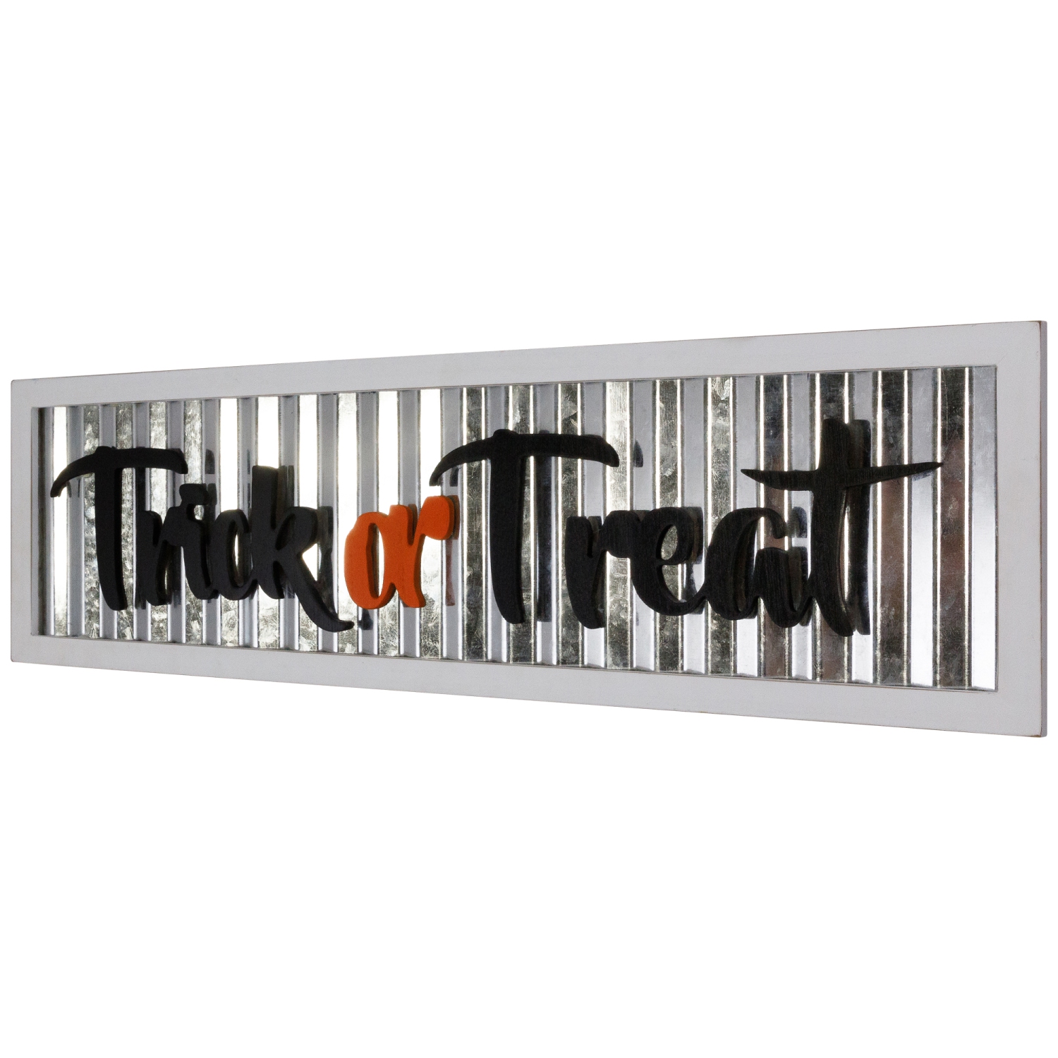 Trick or Treat Halloween Metal Wall Sign with Wood Frame - 27.5"