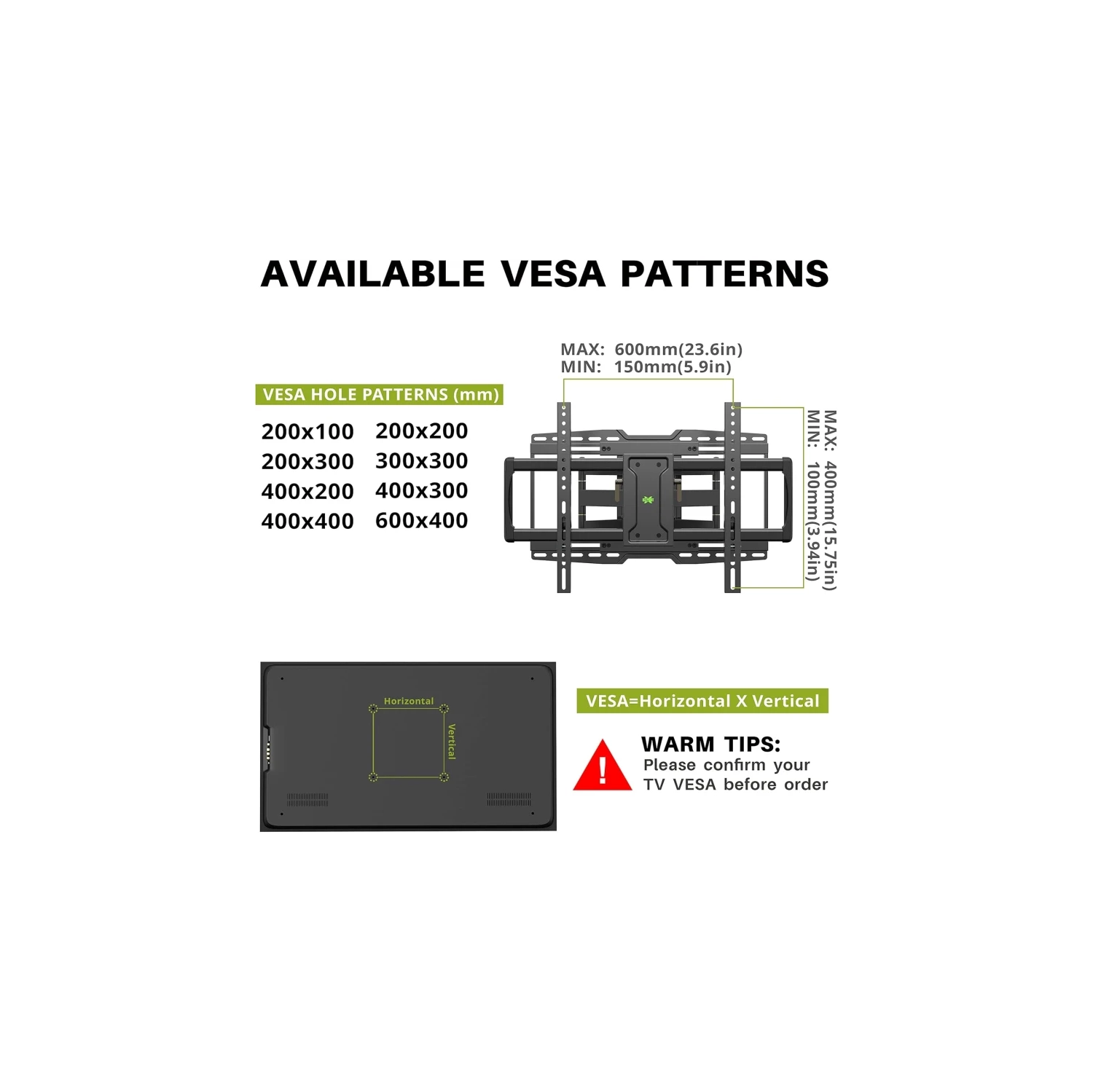 Full Motion TV Wall Mount Bracket for 32-90 Inch TVs | Sliding Design, Fits 16-24 Inch Studs, Swivel & Articulating Arms, VESA 600x400mm, Holds 150lbs