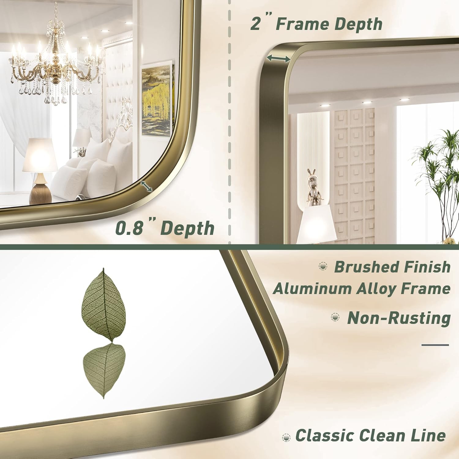 Open Box – TokeShimi Modern Metal Frame Bathroom Vanity Wall Mirror - 60x30 - Gold
