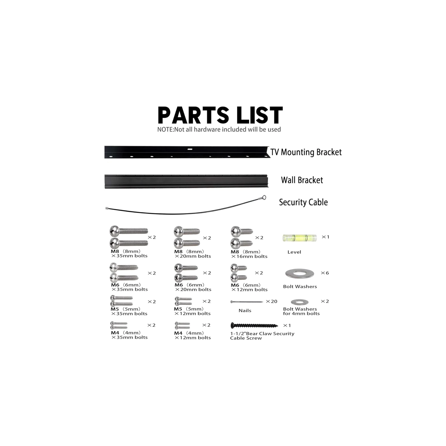 No Stud TV Wall Mount for 12-55 Inch TVs | Studless, No Drill, No Screws, Easy Install Bar Bracket, Holds up to 99 lbs, Includes Level