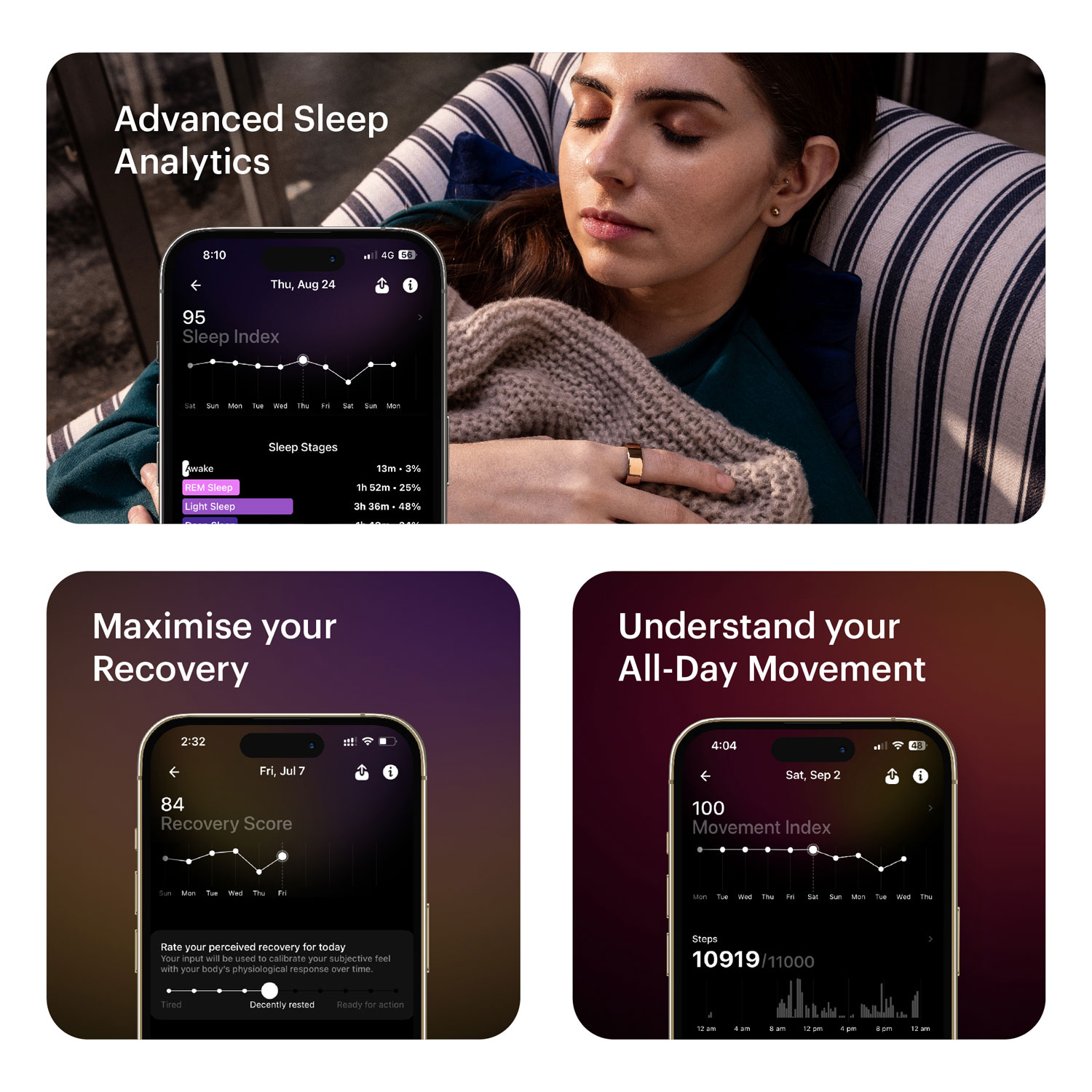 Anneau intelligent pour le sommeil et la mise en forme Ring Air d'Ultrahuman - Taille 9 - Noir aster
