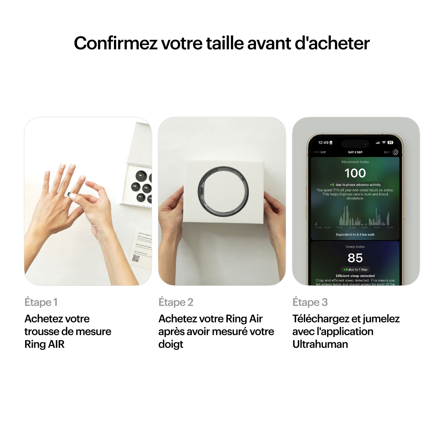 Anneau intelligent pour le sommeil et la mise en forme Ring Air d'Ultrahuman - Taille 5 - Gris mat