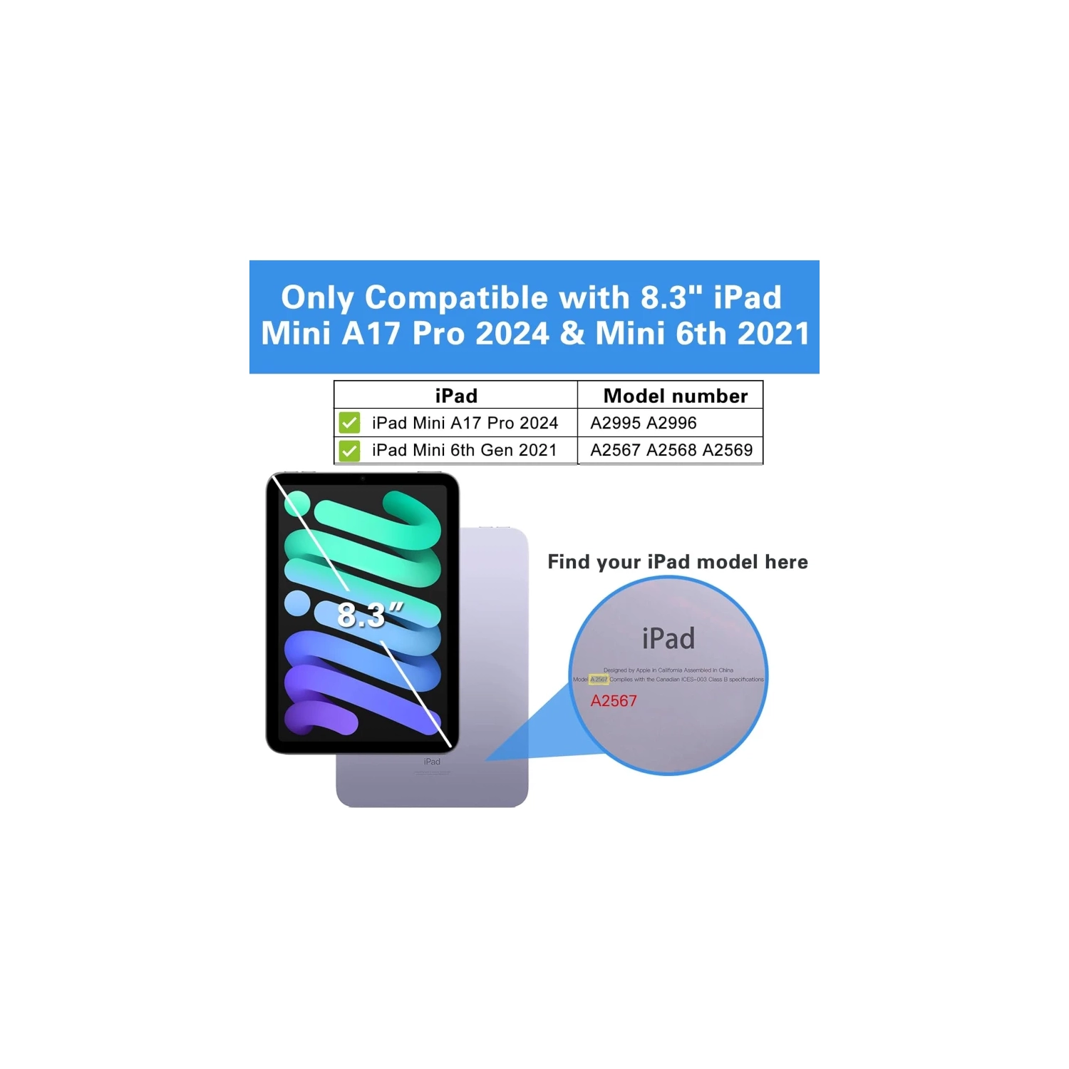 Paquet de 1 protecteurs d'écran en verre trempé pour iPad mini 7 de 8,3&nbsp;po et Mini 6 (2021) - Compatible avec les modèles A17 Pro, A2567, A2568,