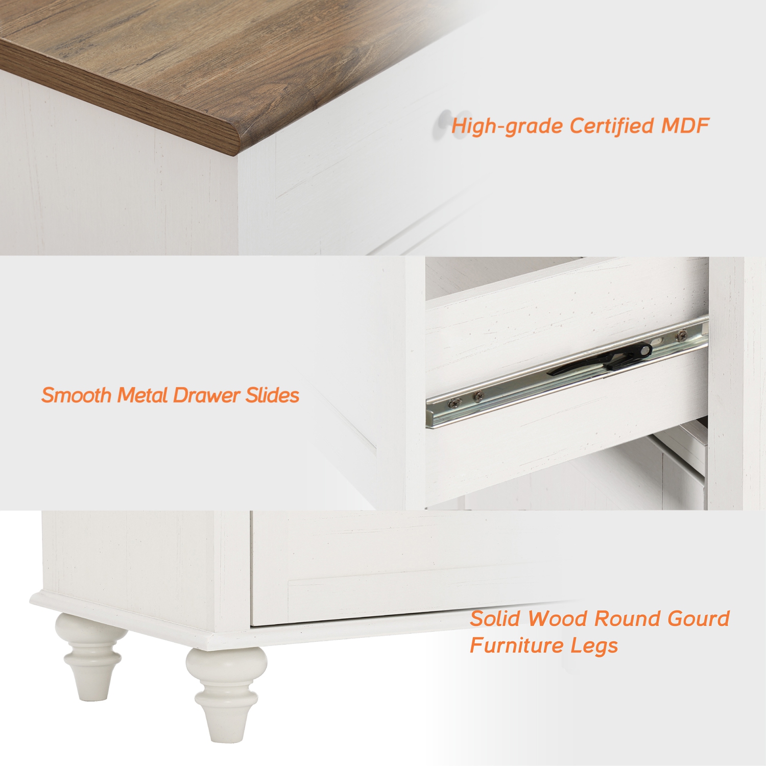 WAMPAT 8 Drawer Dresser for Bedroom, Mid Century Chest of Drawers Wooden Kids Dresser with Distressed Surface for Living Room, Off White, 54 Inch