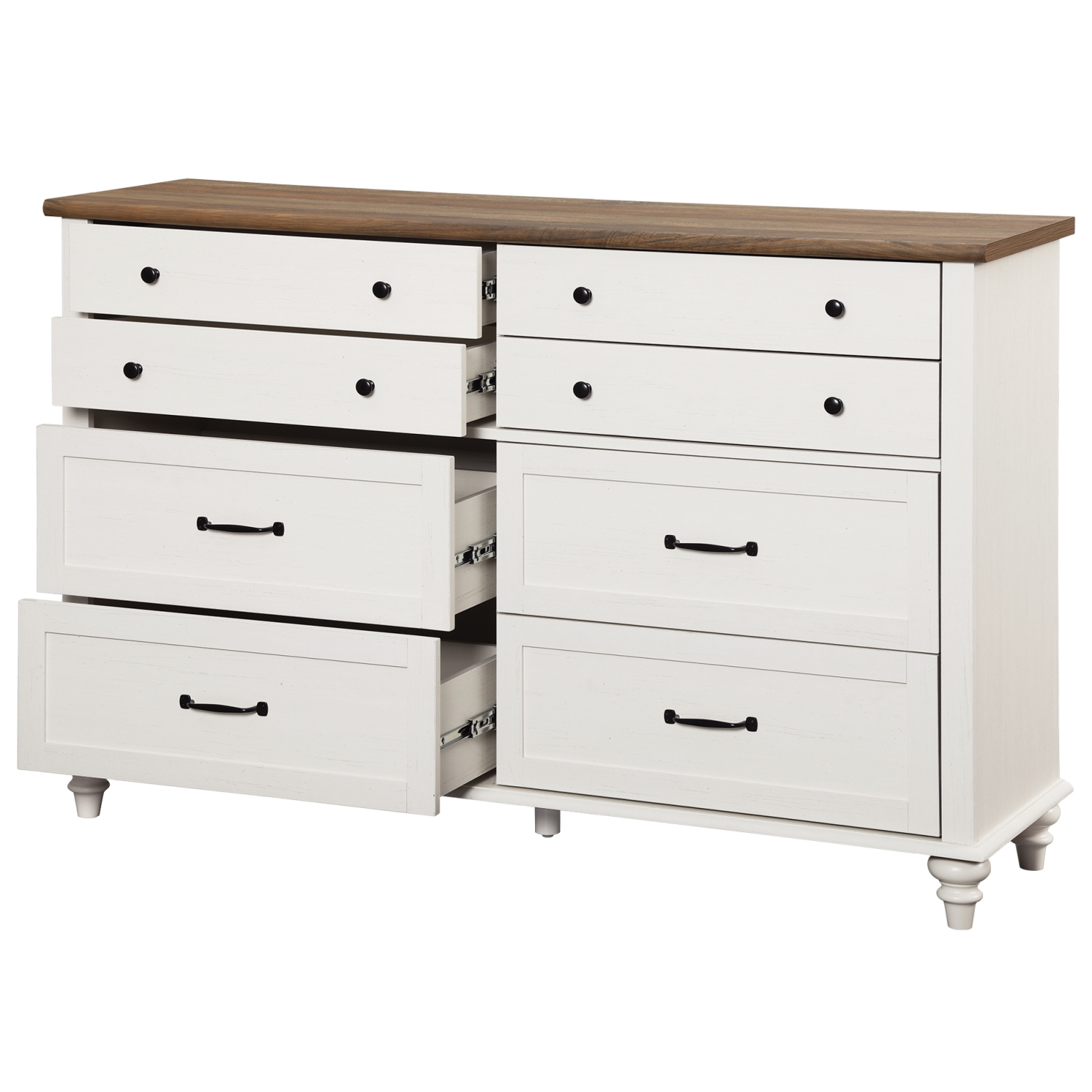 WAMPAT 8 Drawer Dresser for Bedroom, Mid Century Chest of Drawers Wooden Kids Dresser with Distressed Surface for Living Room, Off White, 54 Inch