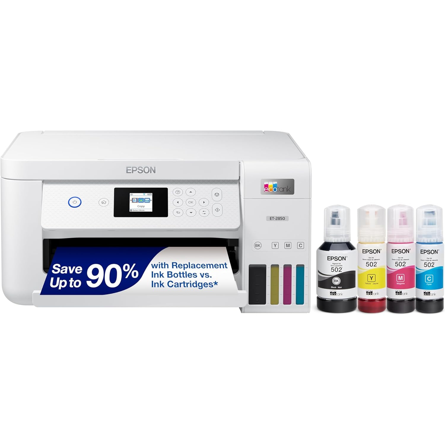 Epson Ecotank Et-2850 Wireless Color All-in-one Cartridge-free Supertank Printer with Scan, Copy and Auto 2-sided Printing – the Perfect Family Printer - White