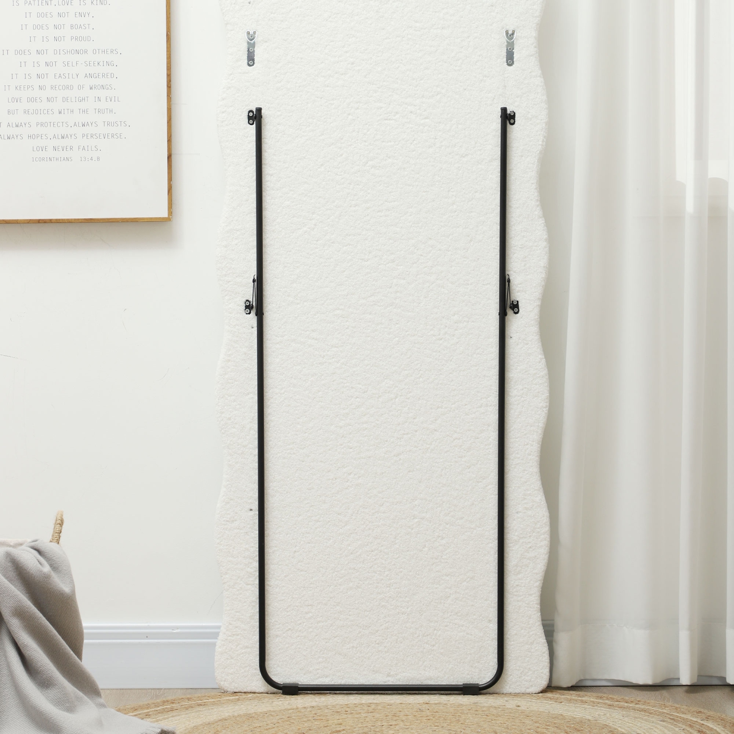 HOMCOM 63" x 24" Full Length Mirror, Free Standing, Leaning or Wall Full Body Mirror with Irregular Wavy Teddy Fleece Wrapped Frame and Arched Top