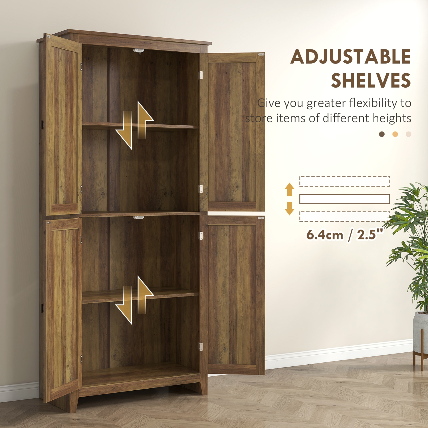 HOMCOM – Armoire garde-manger de cuisine Farmhouse de 72 po, armoire de rangement avec 4 portes de grange et tablettes réglables, brun