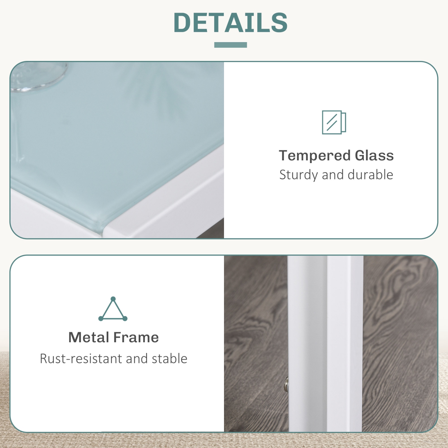HOMCOM – Ensemble table de salle à manger pour 2, 3 pièces, table de cuisine rectangulaire en verre et chaises avec cadre en métal et revêtement en