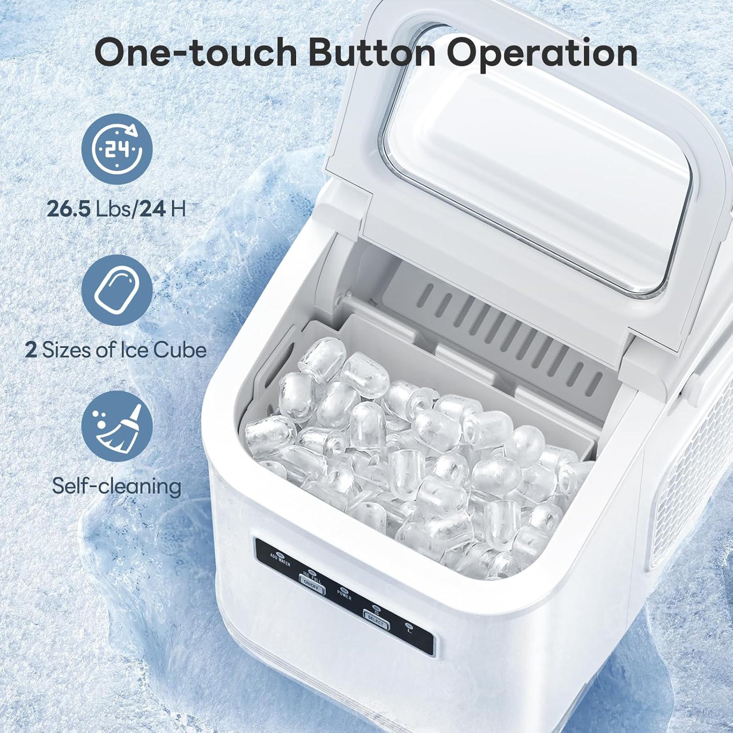 ZAFRO Portable Ice Maker Machine Countertop Small Compact Mini Bullet Ice Maker, Self Cleaning, 2 Size of Bullet ice Cubes, 9 Cubes in 6 Mins, Good