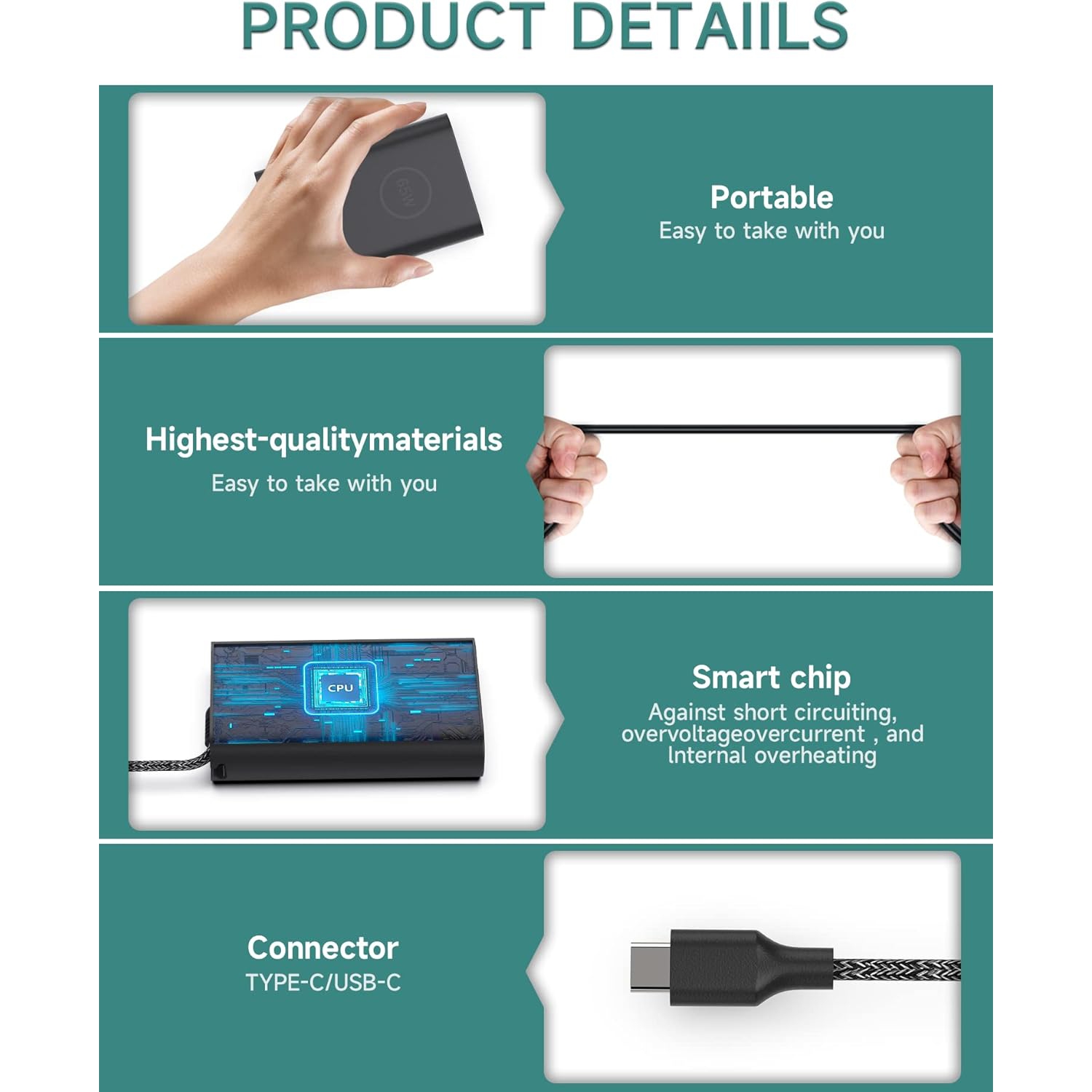 Chargeur USB C pour portable 65&nbsp;W de Dell,Adaptateur c.a. de rechange pour Dell Latitude 5420 5520 7410 7420 5320 5300 3380 3420 3550 XPS 13