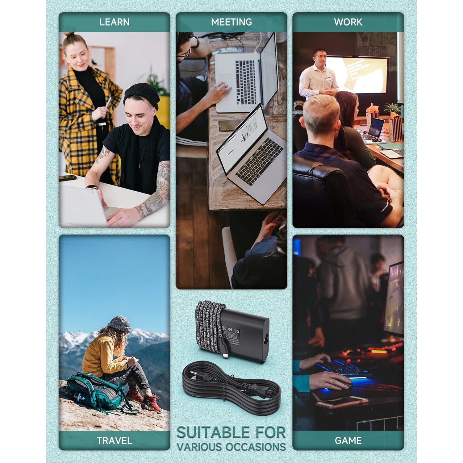 Chargeur USB C pour portable 65&nbsp;W de Dell,Adaptateur c.a. de rechange pour Dell Latitude 5420 5520 7410 7420 5320 5300 3380 3420 3550 XPS 13