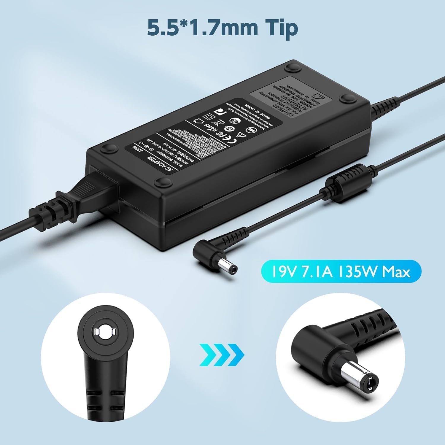 19V 7.1A 135W Laptop Charger Adapter for Acer Nitro 5 7 Predator Helios 300 - AN515-41 AN515-43 AN515-51 AN515-52 A515-53 AN515-54 AN515-55-53AG