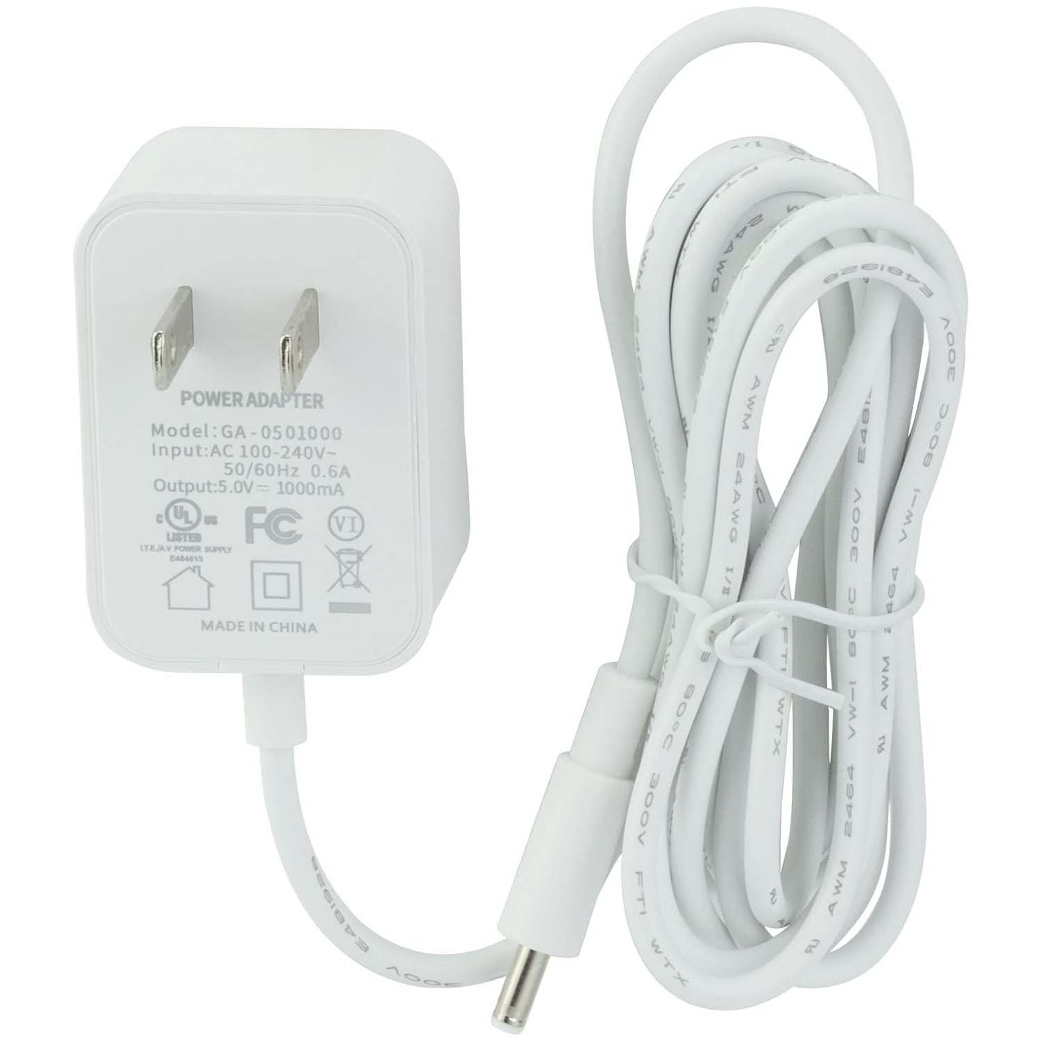 Power Cord Replacement for Hatch Baby Rest Sound Machine Night Light, Barrel Style 5V 1A White AC Supply Adapter Cable 5ft