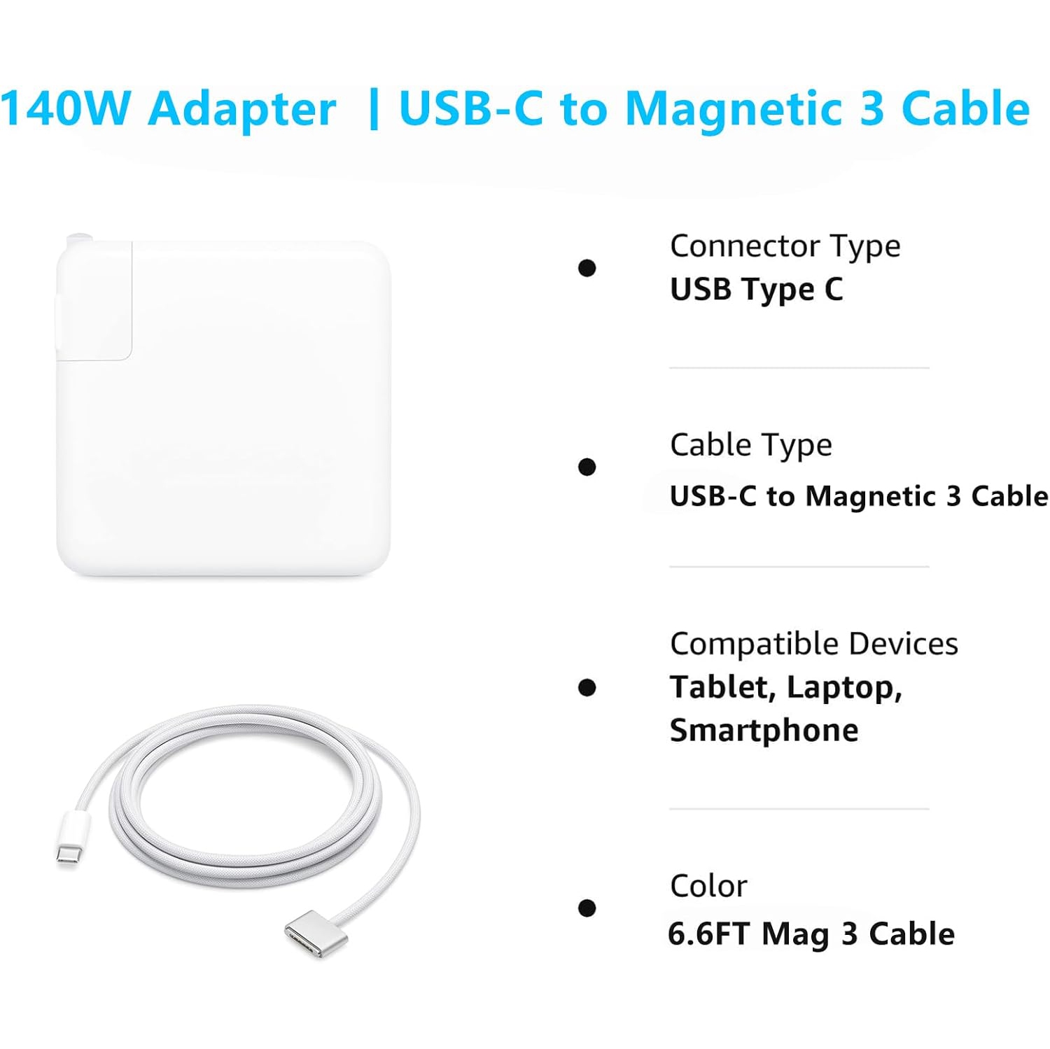 140W USB-C Power Adapter + USB-C to Magnetic 3 Cable, Compatible with Mac Book Pro/Air 2021-2023(M1,M2,M3 14-16inch)- Nylon Braided 6.6 Ft