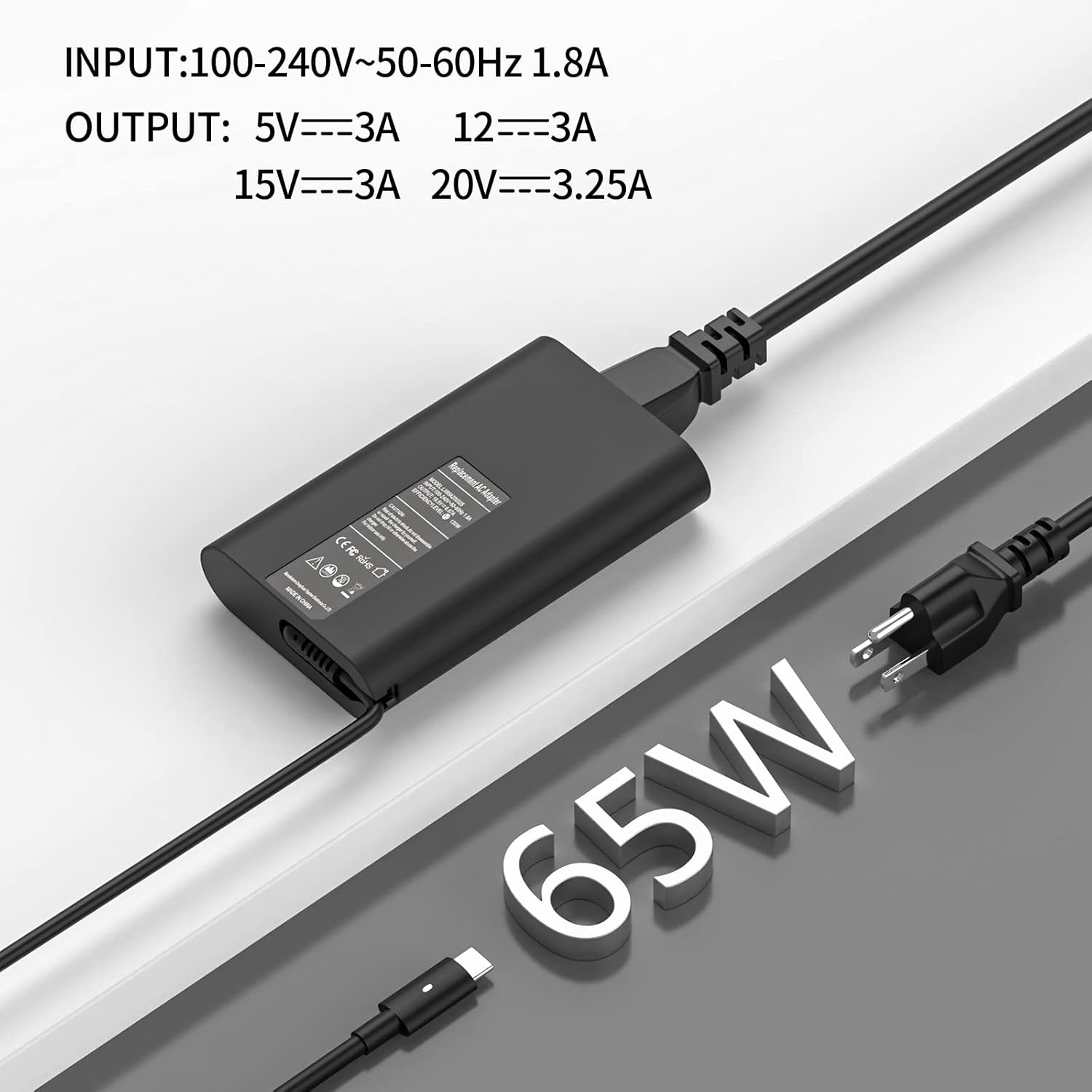 Universal 65W 45W USB C Charger for Dell Latitude 5420 5520 5530 5540 5440 5285 3540 3440 5430 7420 7430 7440 7390 7275 Dell XPS 12 13 9250 9420