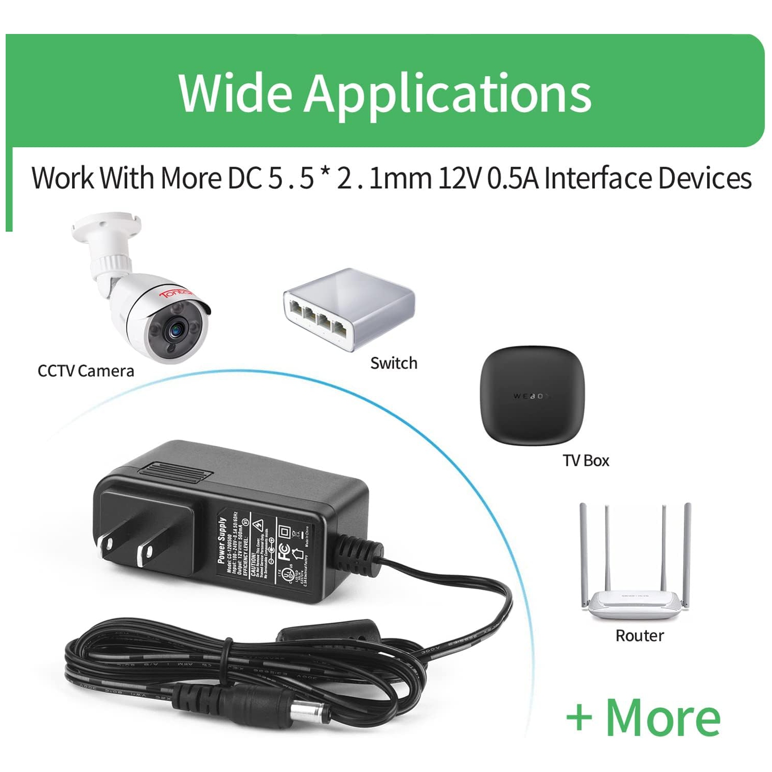 Adaptateur d'alimentation 0,5&nbsp;A/500&nbsp;mA AC-240&nbsp;V vers DC 5,5&nbsp;mm 12&nbsp;V x 2,1&nbsp;mm Transformateurs d'alimentation 100 V pour