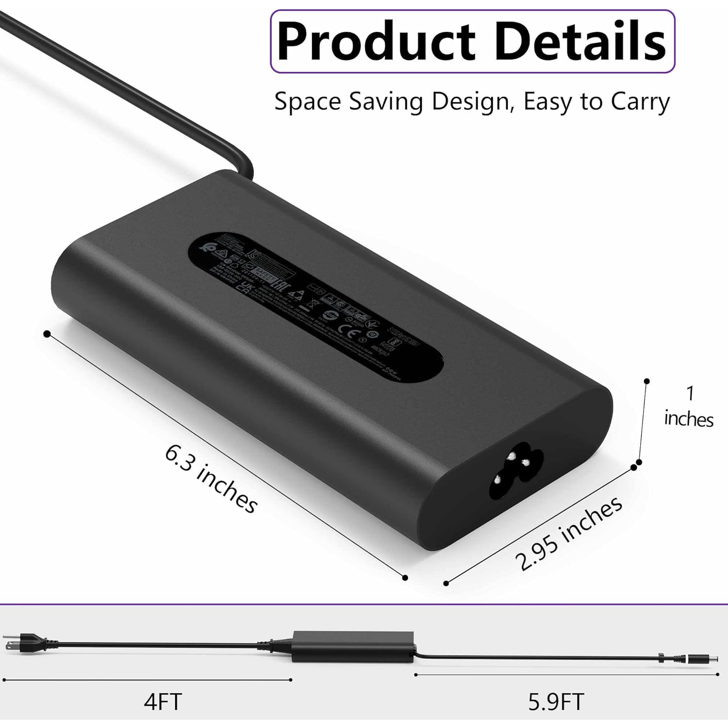 New Slim 240W GaN 19.5V 12.31A AC Power Supply Adapter Laptop Charger for Dell Alienware, Dell Precision Laptop