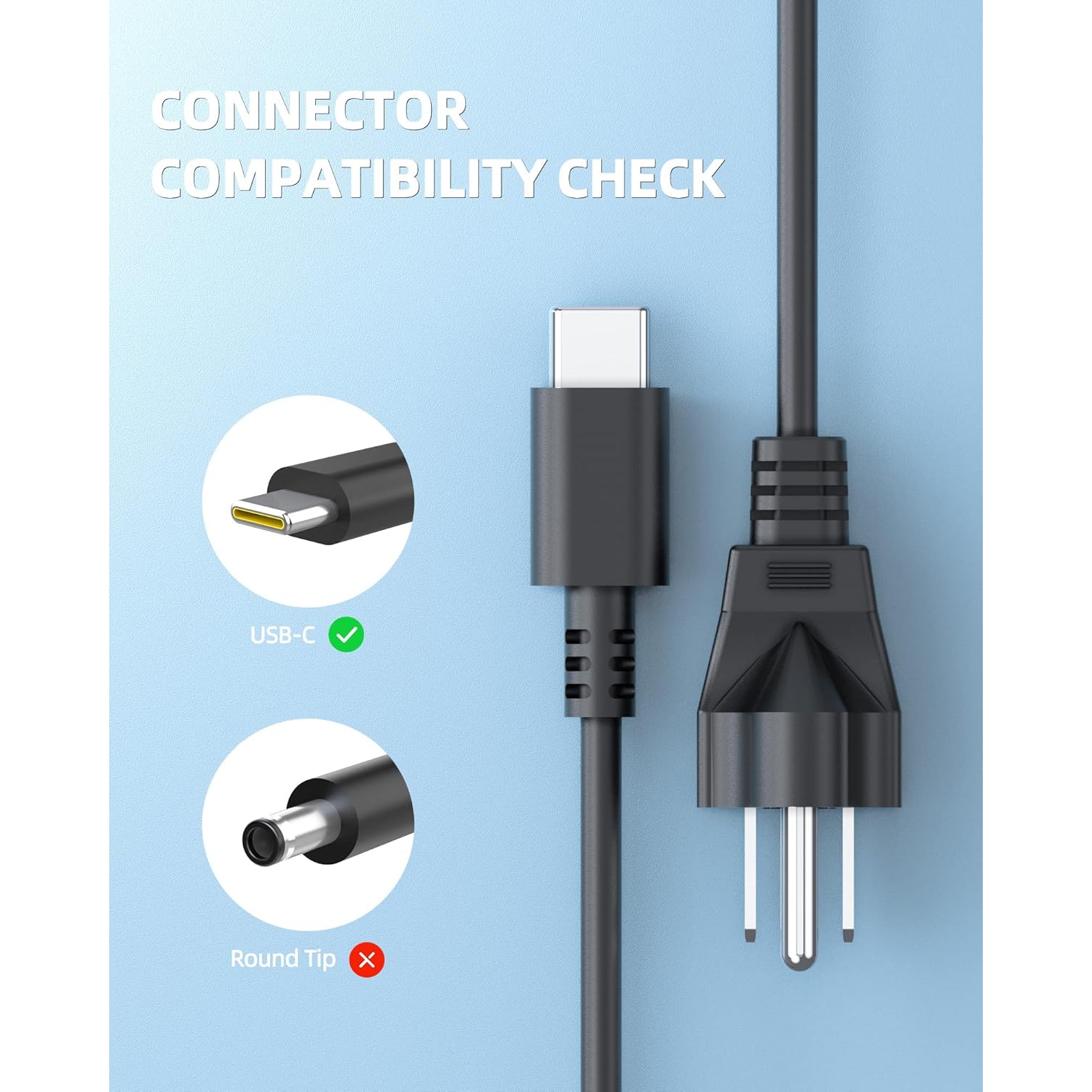 Charger 65W for Lenovo, Thinkpad, Yoga Laptop, USB-C Connector, Extended Power Cable (10Ft Length), Wide-Ranging Compatibility, Fast Charging,
