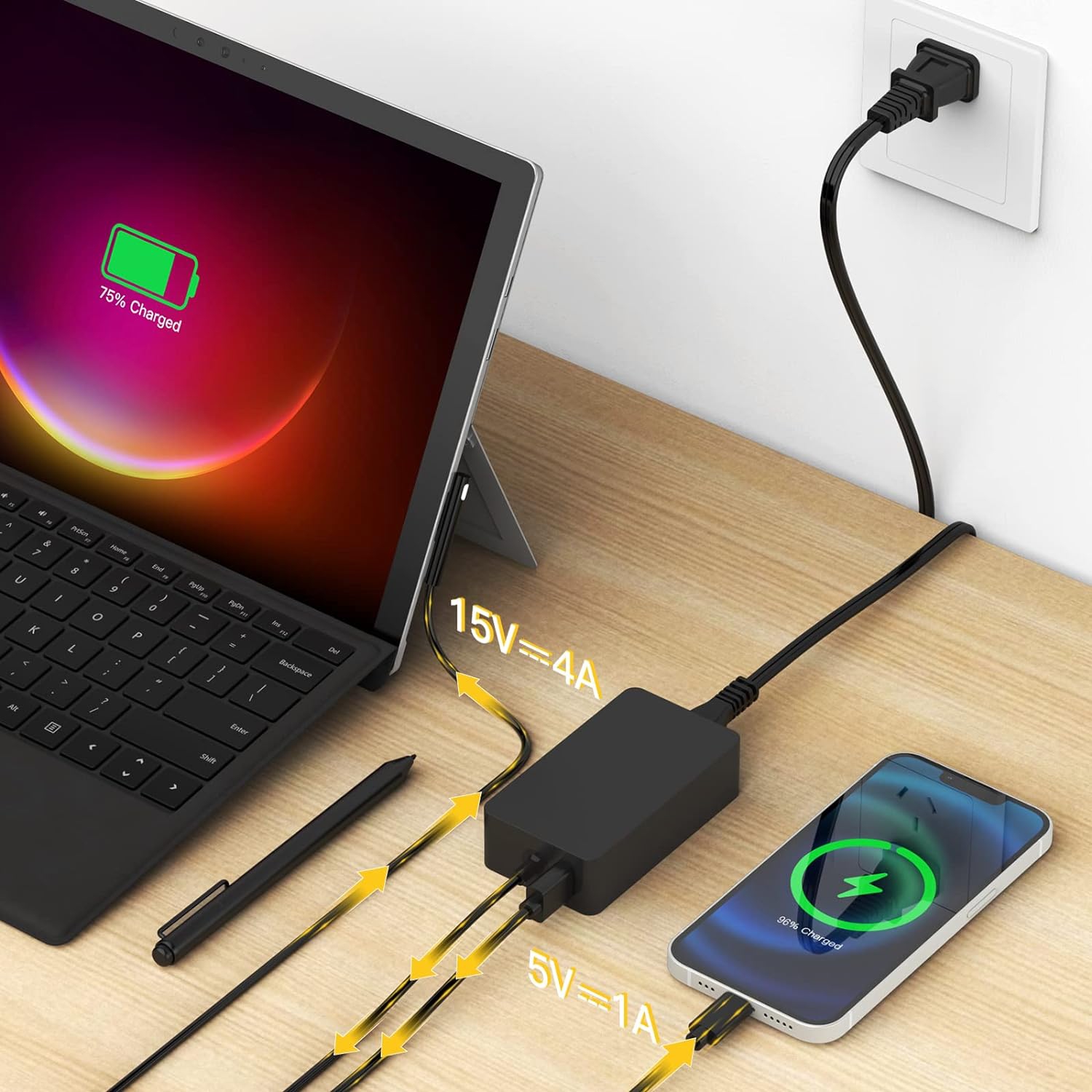 Microsoft Surface Charger 65W Surface Pro Charger Surface Laptop Charger for Surface Pro 9, 8, 7+, 7, 6, 5, 4, 3, X Surface Go Go2 Go3 Surface Laptop