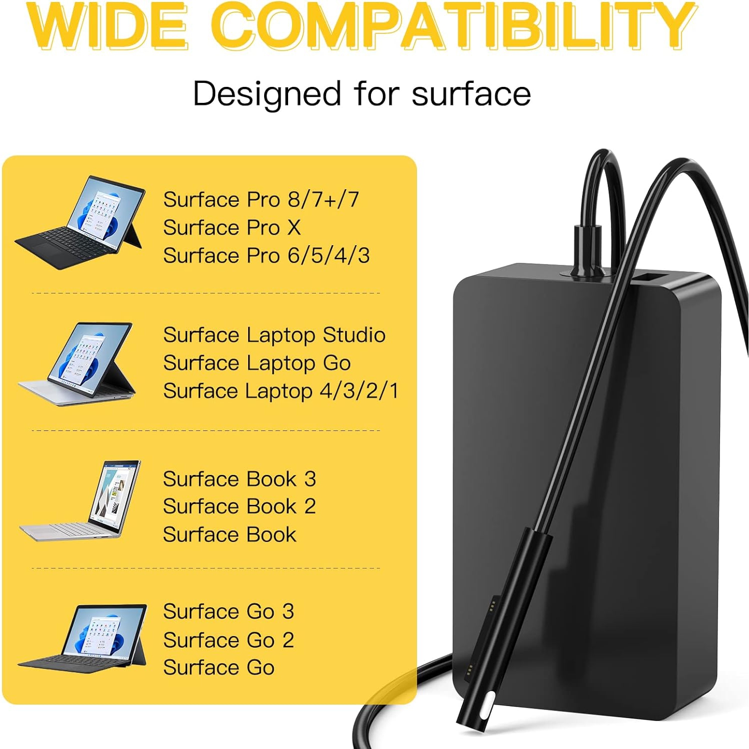 Microsoft Surface Charger 65W Surface Pro Charger Surface Laptop Charger for Surface Pro 9, 8, 7+, 7, 6, 5, 4, 3, X Surface Go Go2 Go3 Surface Laptop