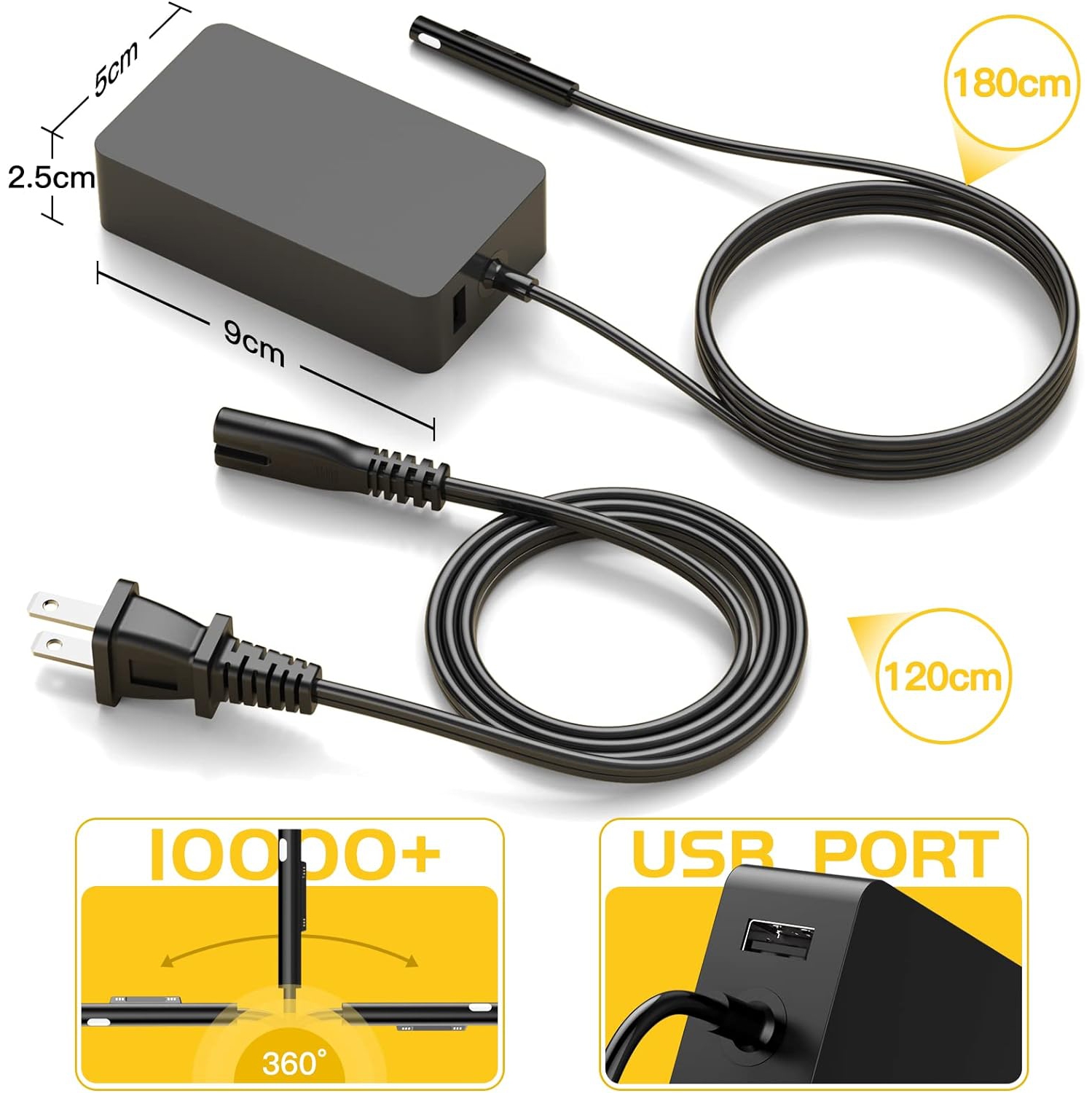 Microsoft Surface Charger 65W Surface Pro Charger Surface Laptop Charger for Surface Pro 9, 8, 7+, 7, 6, 5, 4, 3, X Surface Go Go2 Go3 Surface Laptop