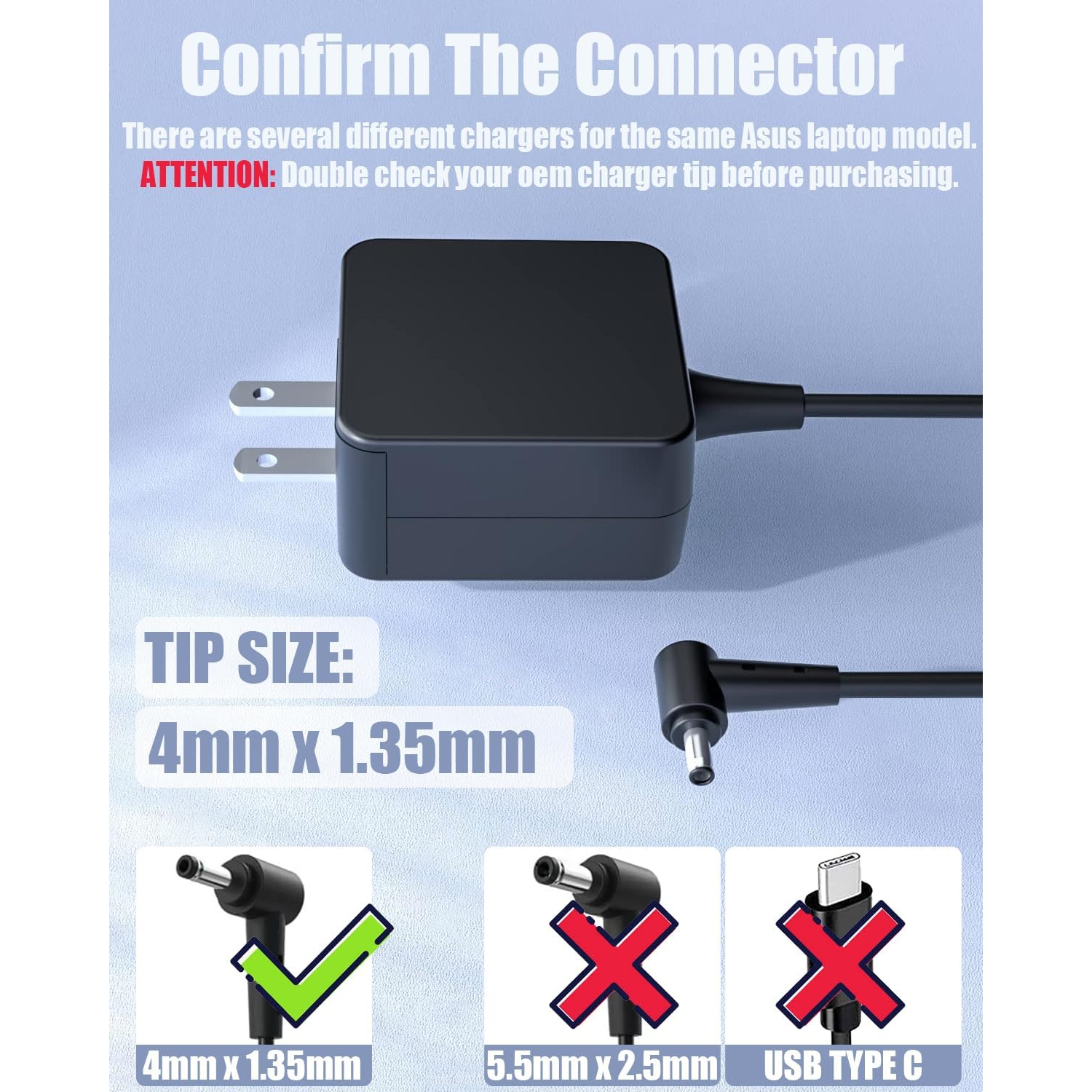 45W 65W Laptop Charger for ASUS Vivobook 17 15 14 M712D M712J M712U S15 S14 X512 X512DA X541 X540S E410M E203M E510 M413DA L210M Q504U, Zenbook UX360