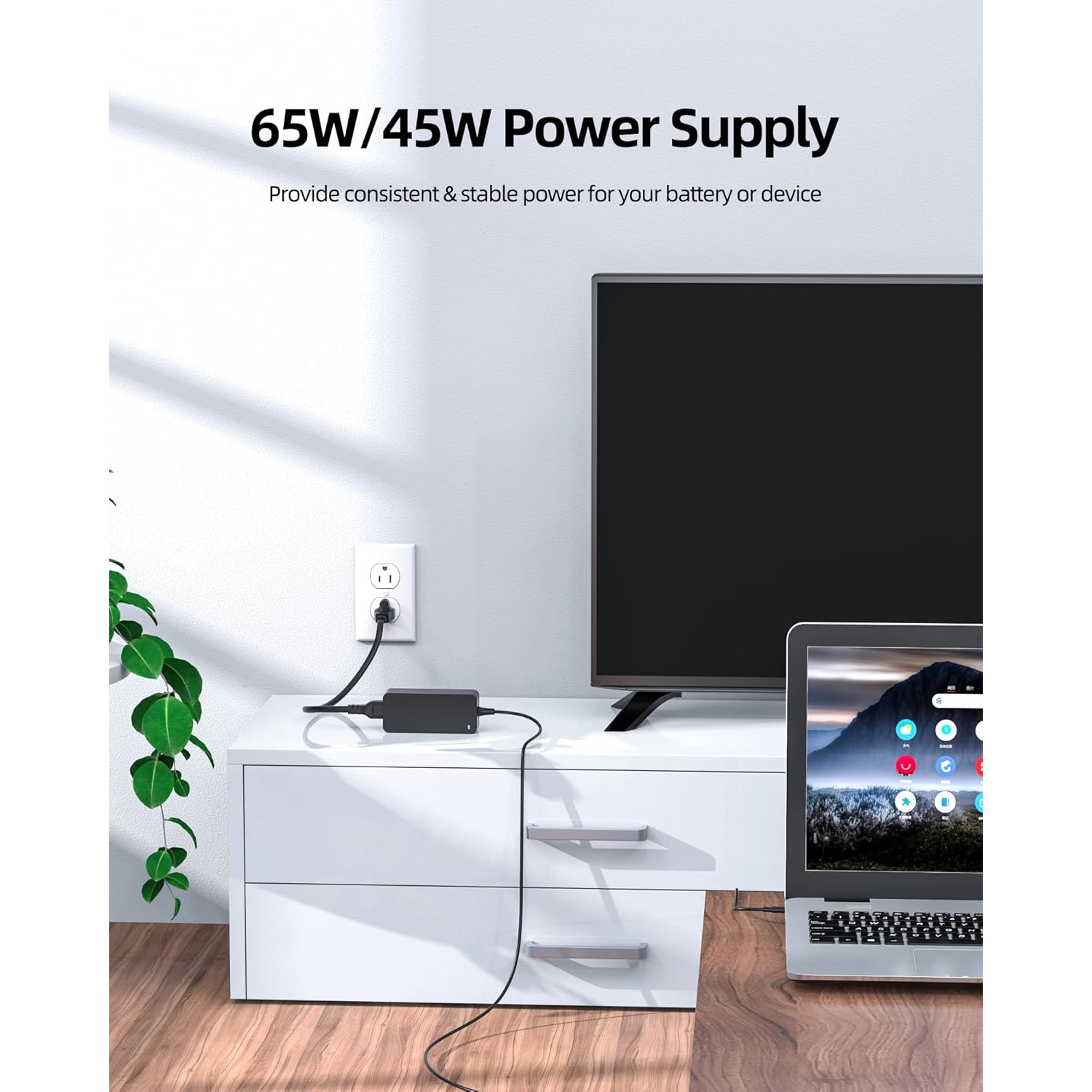 Chargeur 45&nbsp;W de 65&nbsp;W pour Chromebook de Lenovo, Acer, Dell, Asus, HP, Google Pixel, Huawei Matebook, chargeur universel USB-C de rechange