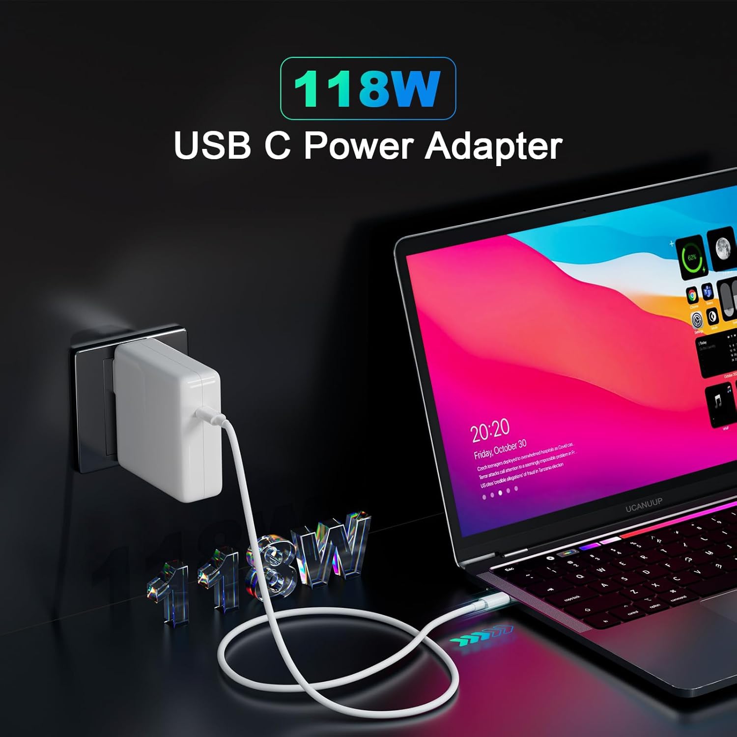 MacBook Pro Charger 118W USB C Power Adapter for MacBook Pro Air 13 14 15 16 Inch Mac Book Retina M3 M2 M1 2023 2022 2021 2020 2019 2018 2017 Fast