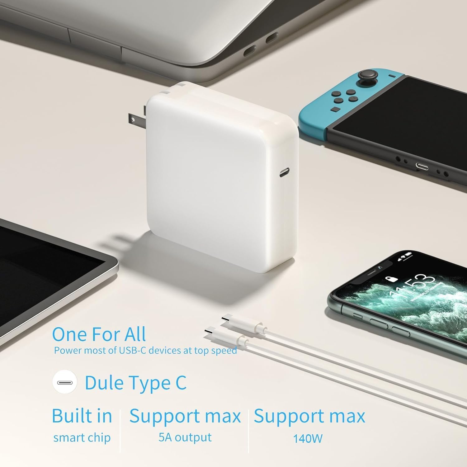 140W Mac Book Pro Charger - USB C Fast Charger Power Adapter, Compatible with MacBook Pro 16, 15, 14, 13 Inch, MacBook Air 13 Inch, Included 5.9 ft