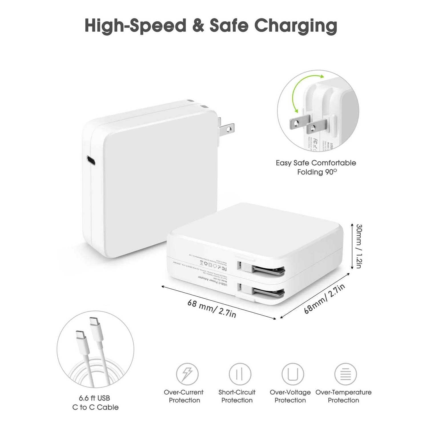 Mac Book Pro Charger, 61W 67W USB C Charger Power Adapter for MacBook Air MacBook Pro 13 14 15 inch 2023 2022 2021 2020 2019 2018, M1 M2 Included