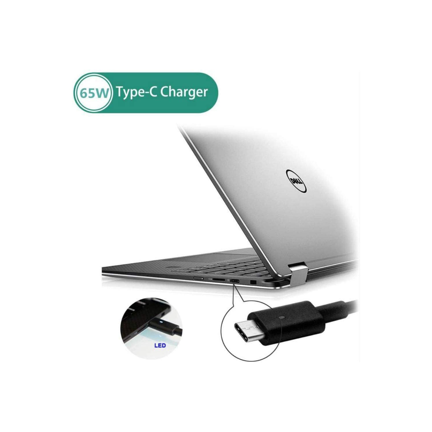 65W USB-C Laptop Charger for Dell XPS 13 9380 9370 9365 9360 9350, Latitude 7370 7280 7480 5480 7275 5290 7490 Dell LA65NM170, 2YKOF, Dell XPS 12