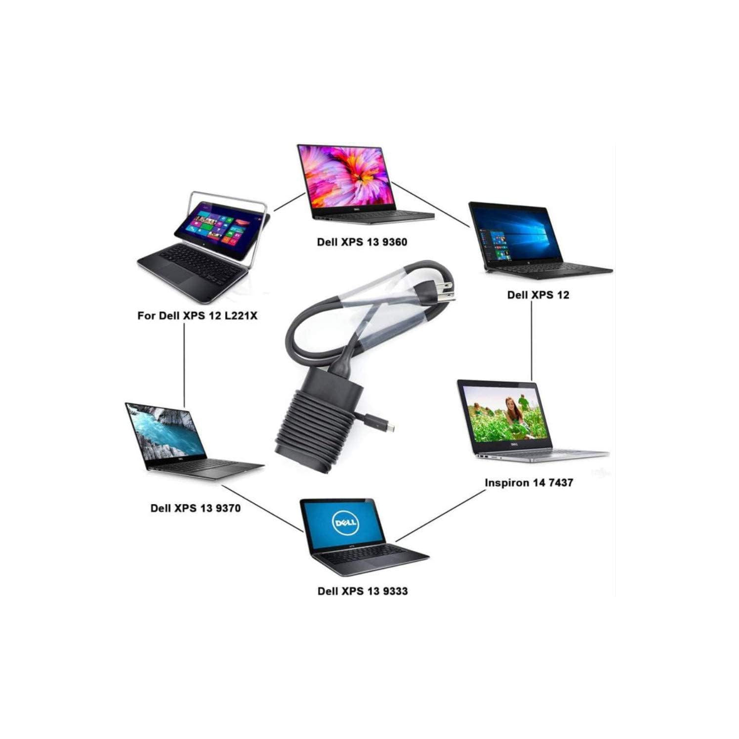 65W USB-C Laptop Charger for Dell XPS 13 9380 9370 9365 9360 9350, Latitude 7370 7280 7480 5480 7275 5290 7490 Dell LA65NM170, 2YKOF, Dell XPS 12