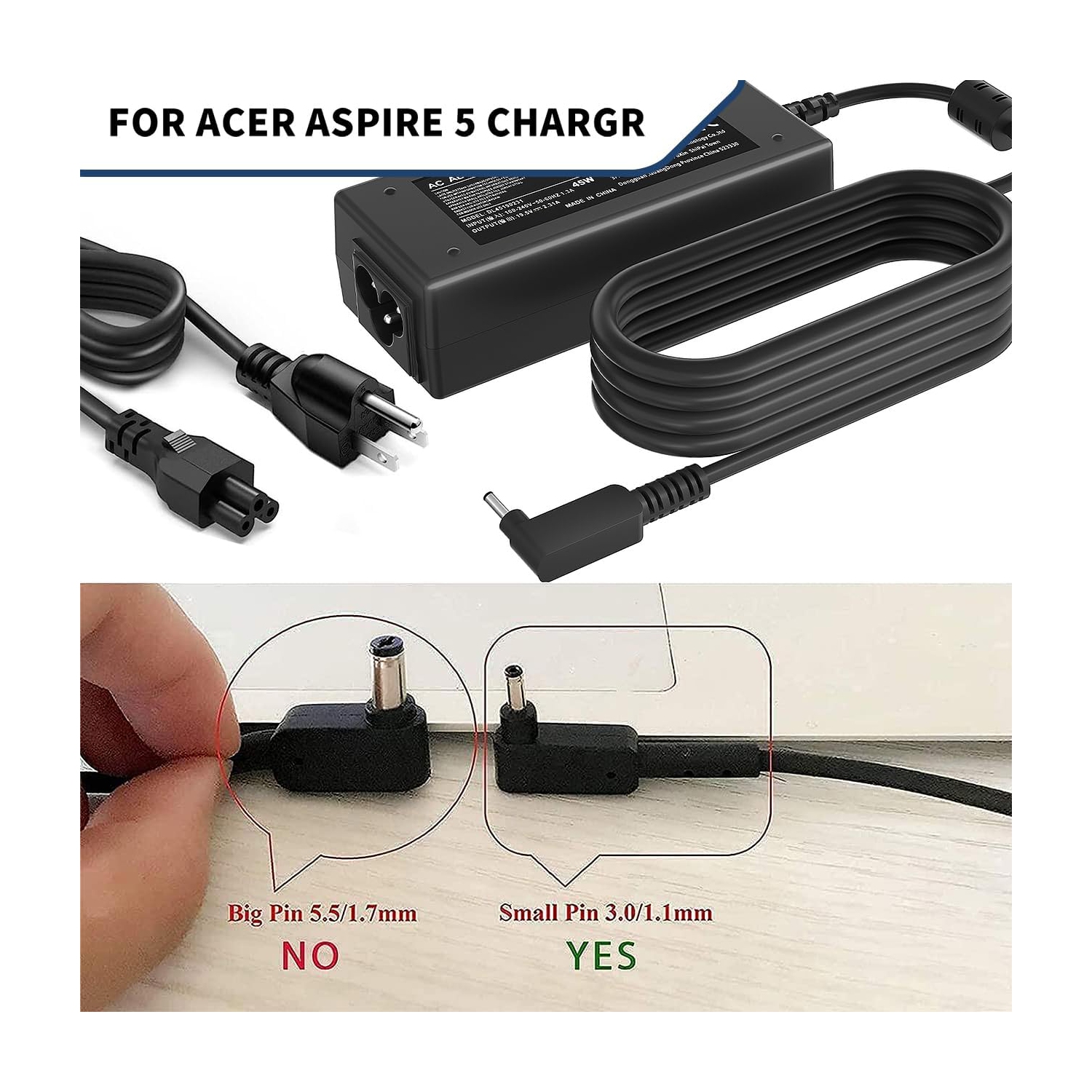 Chargeur portable pour Acer Aspire 5 A515-55 A515-56 A515-46 A515-43 A517-52 A515-54 A515-55T A515-56T A115-31 A514-52 A515-55G A515-55T SA5-271