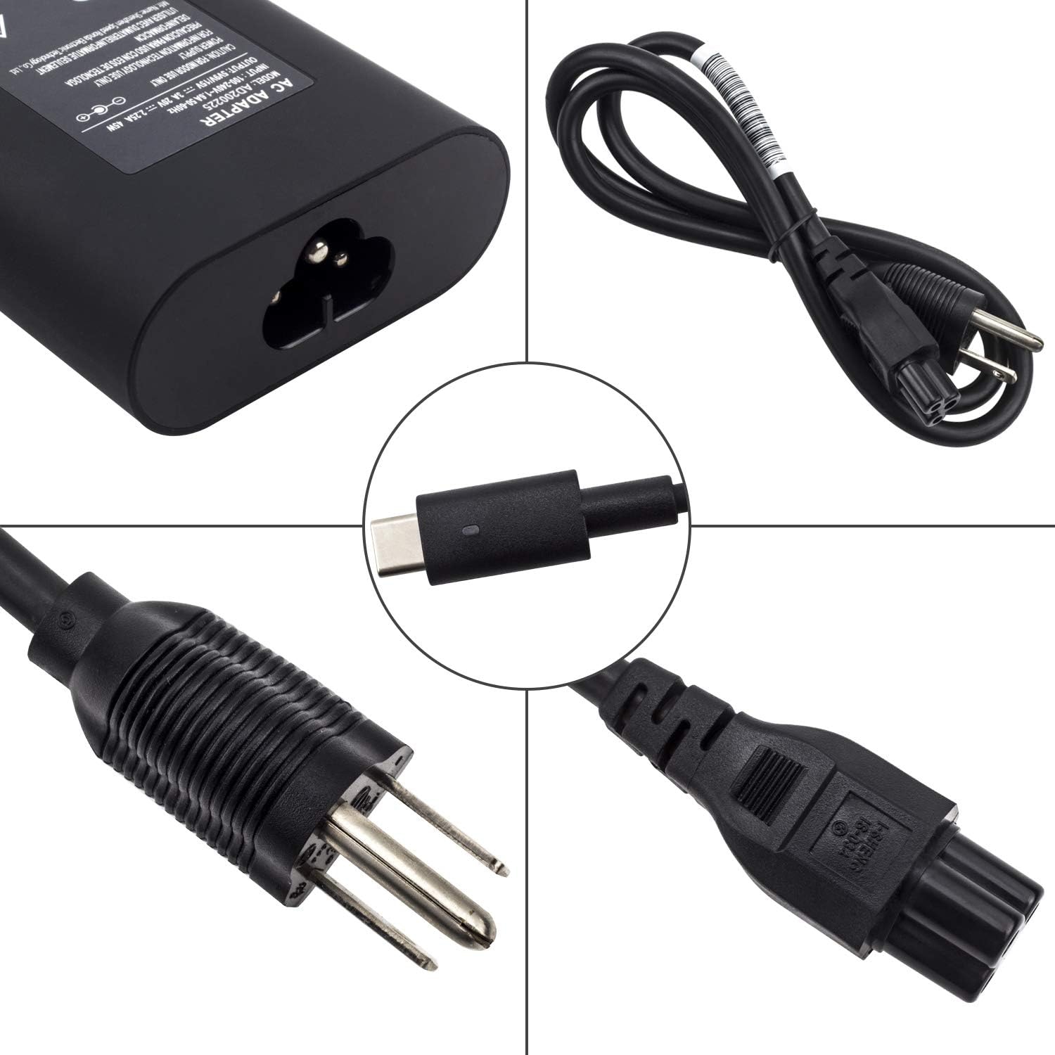 XPS 12/13 Charger, 45W USB Type-C Laptop Charger Compatible for Dell XPS 13 9360 9365 9370 9333 9380 7390 2in1 XPS 12 9250 Latitude 7275 7370 5175