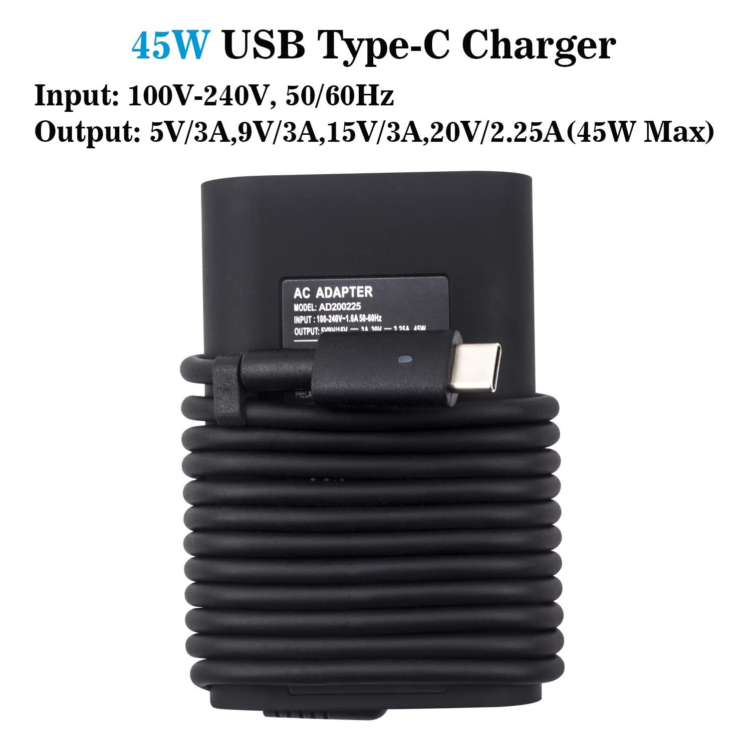 XPS 12/13 Charger, 45W USB Type-C Laptop Charger Compatible for Dell XPS 13 9360 9365 9370 9333 9380 7390 2in1 XPS 12 9250 Latitude 7275 7370 5175