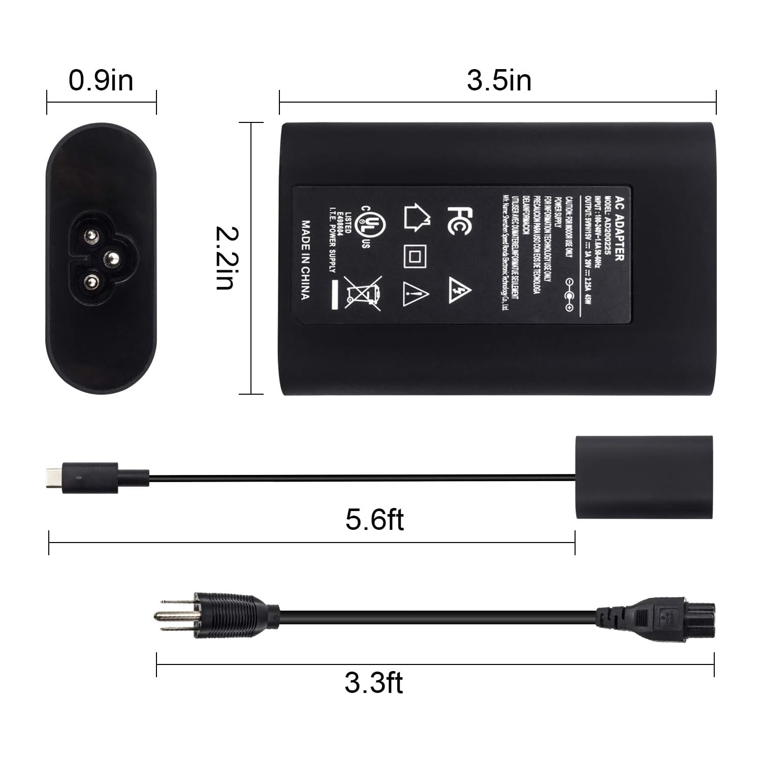 XPS 12/13 Charger, 45W USB Type-C Laptop Charger Compatible for Dell XPS 13 9360 9365 9370 9333 9380 7390 2in1 XPS 12 9250 Latitude 7275 7370 5175